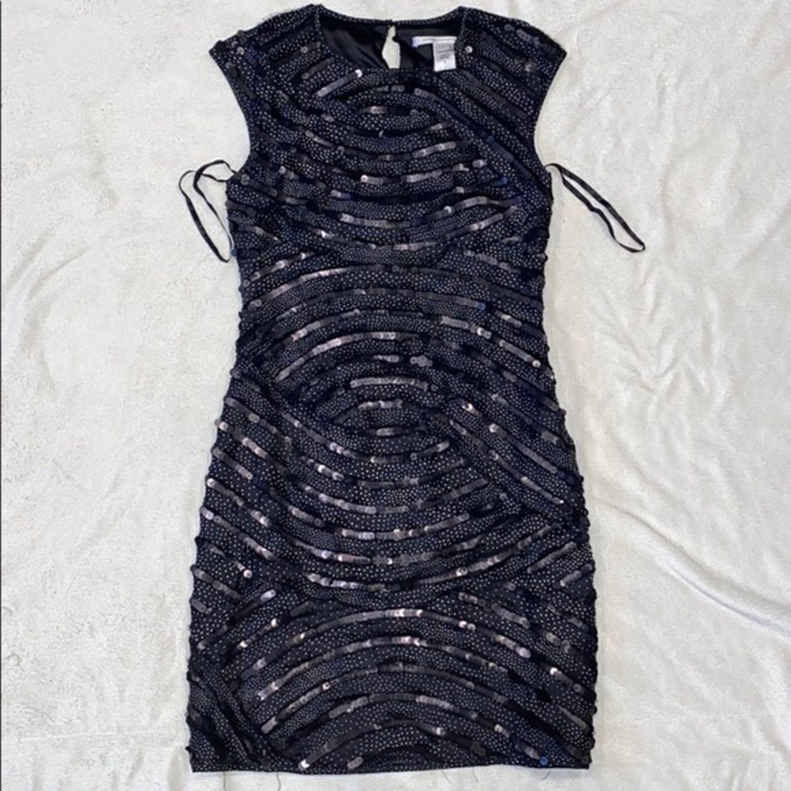 Diane von Furstenberg DVF Black Mini High Neck Sequin Dress | Sz 4 Size S / US 4 / IT 40 - 2 Thumbnail