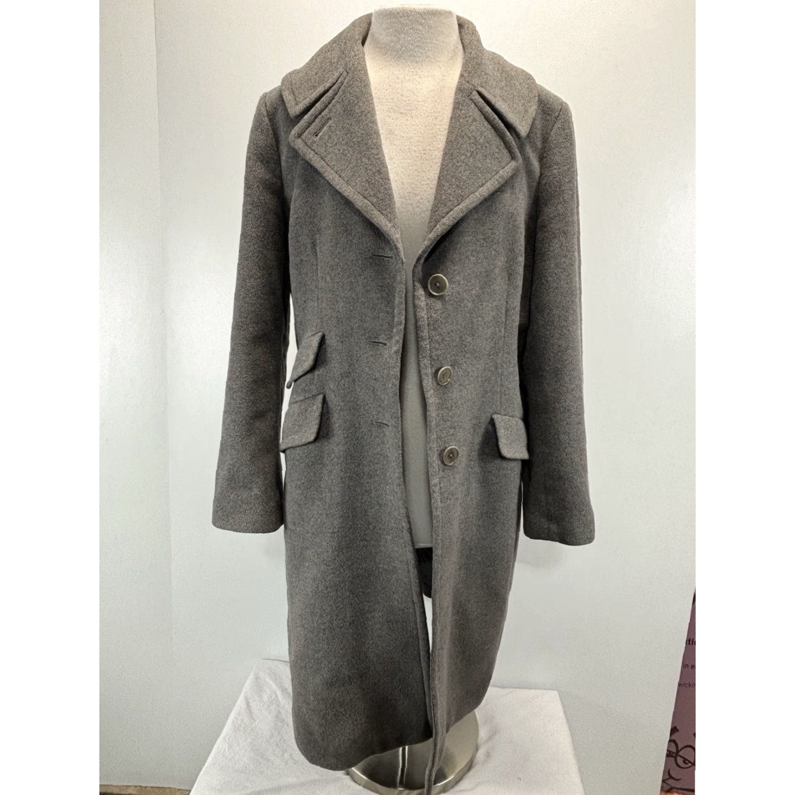 Talbots VINTAGE Talbots Coat Women’s 16P Petites Grey Midlength Wool Blend Overcoat Long Sleeve Button Classic 90s Career Preppy Womens Size XXL / US 16-18 / IT 52-54 - 8 Thumbnail