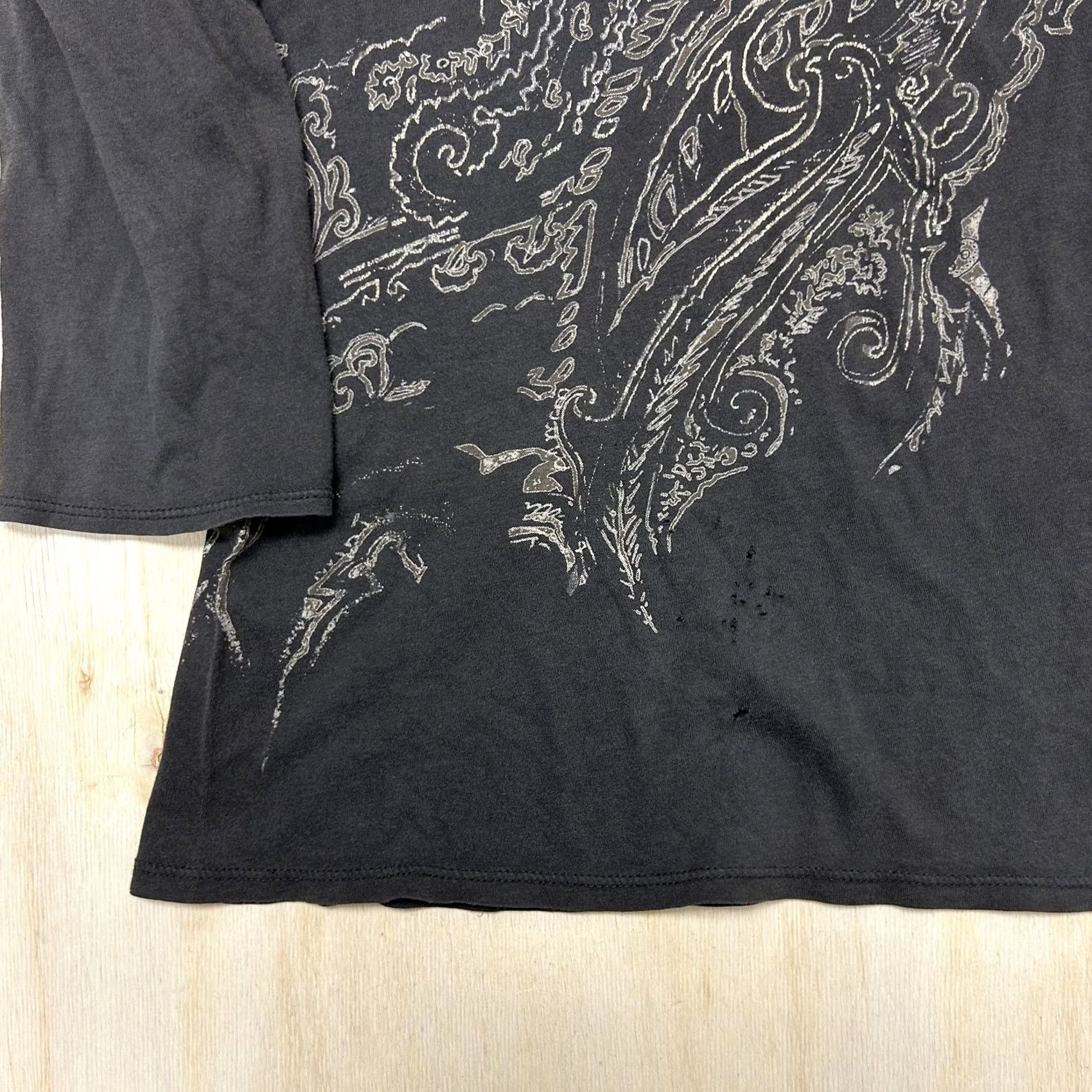 Vintage Tahari Shirt Womens Large Gray Paisley V Neck 3/4 Sleeve Cotton Tee Top Y2K Size L / US 10 / IT 46 - 4 Thumbnail