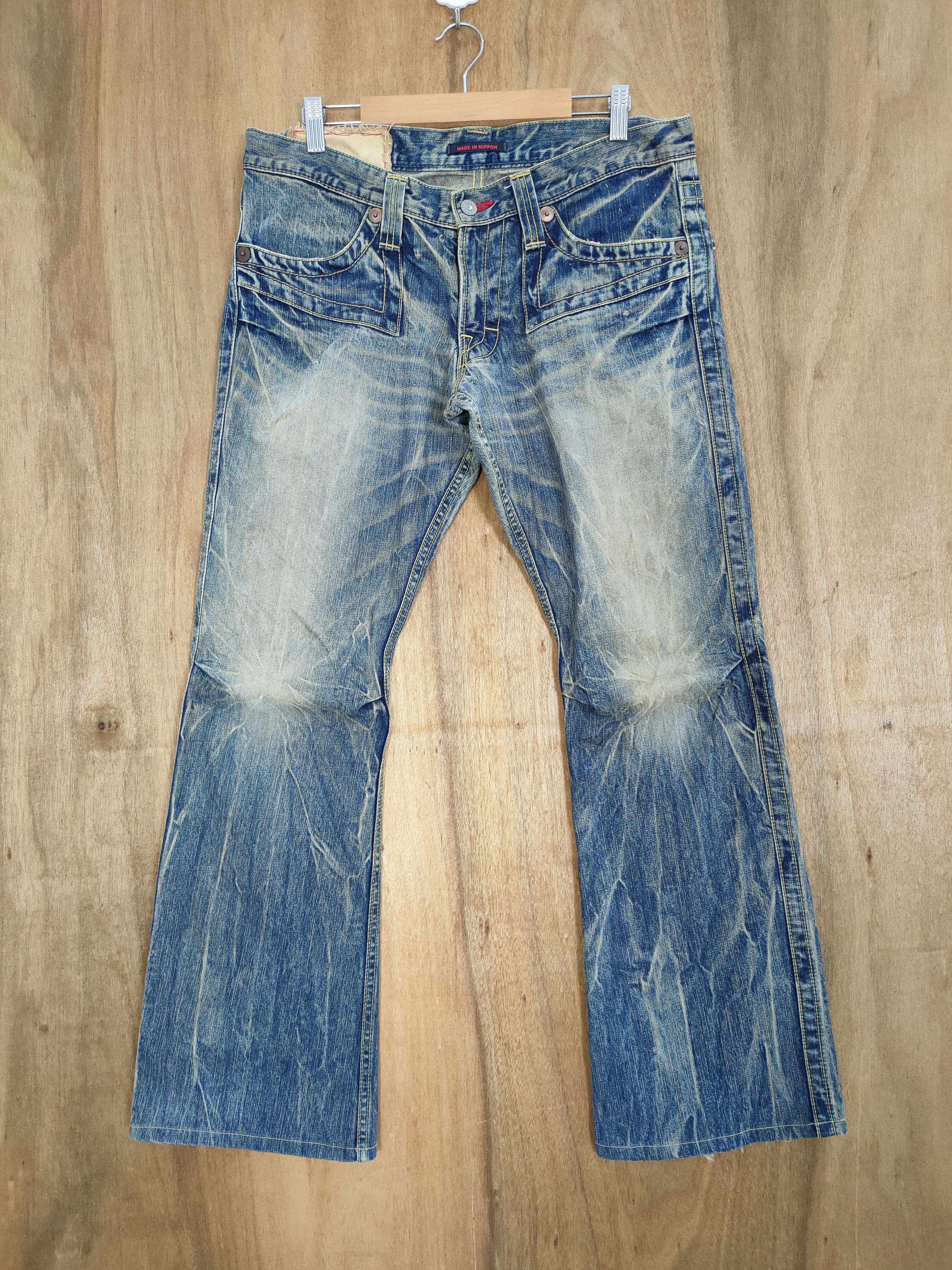 Japanese Brand VINTAGE MADE IN NIPPON FADED FLARE JEANS PANTS Size US 34 / EU 50 - 1 Thumbnail
