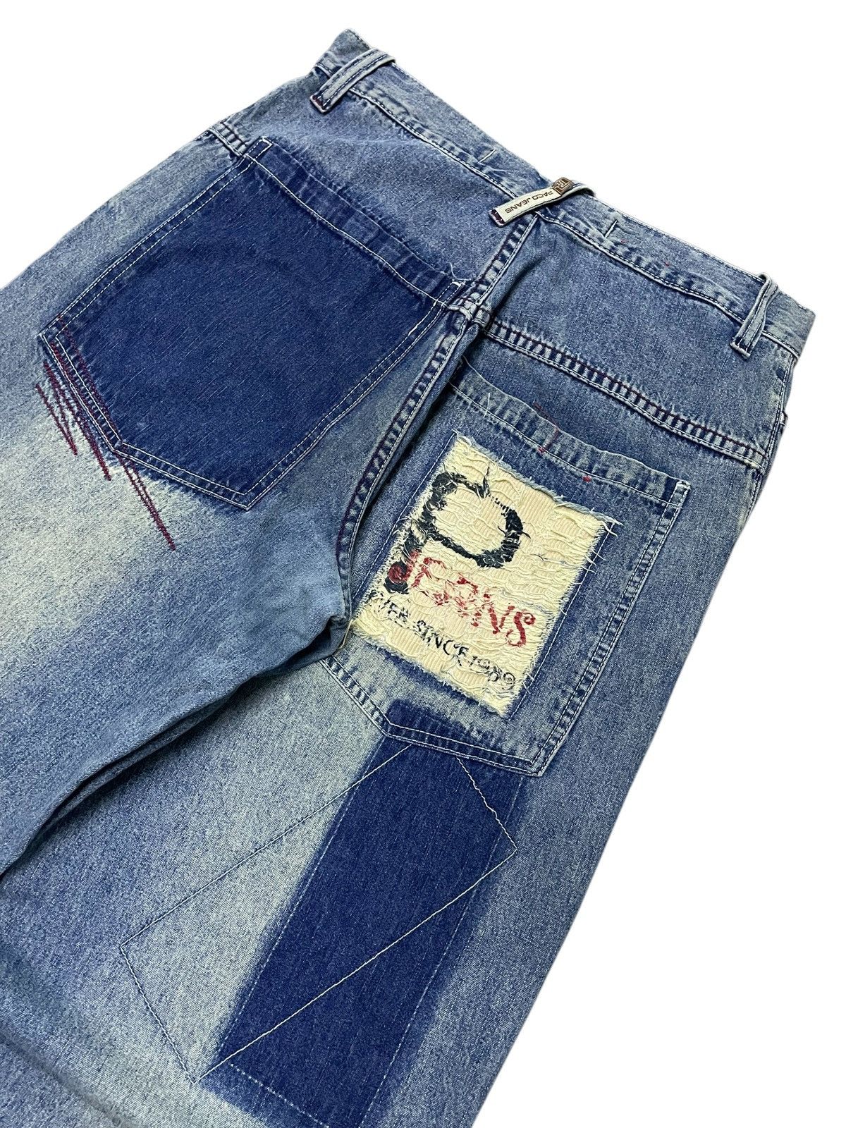 Dogtown × JNCO × Sean John Paco Deconstructed Cut & Sew Distressed Massive Baggy Jeans Size US 30 / EU 46 - 15 Thumbnail
