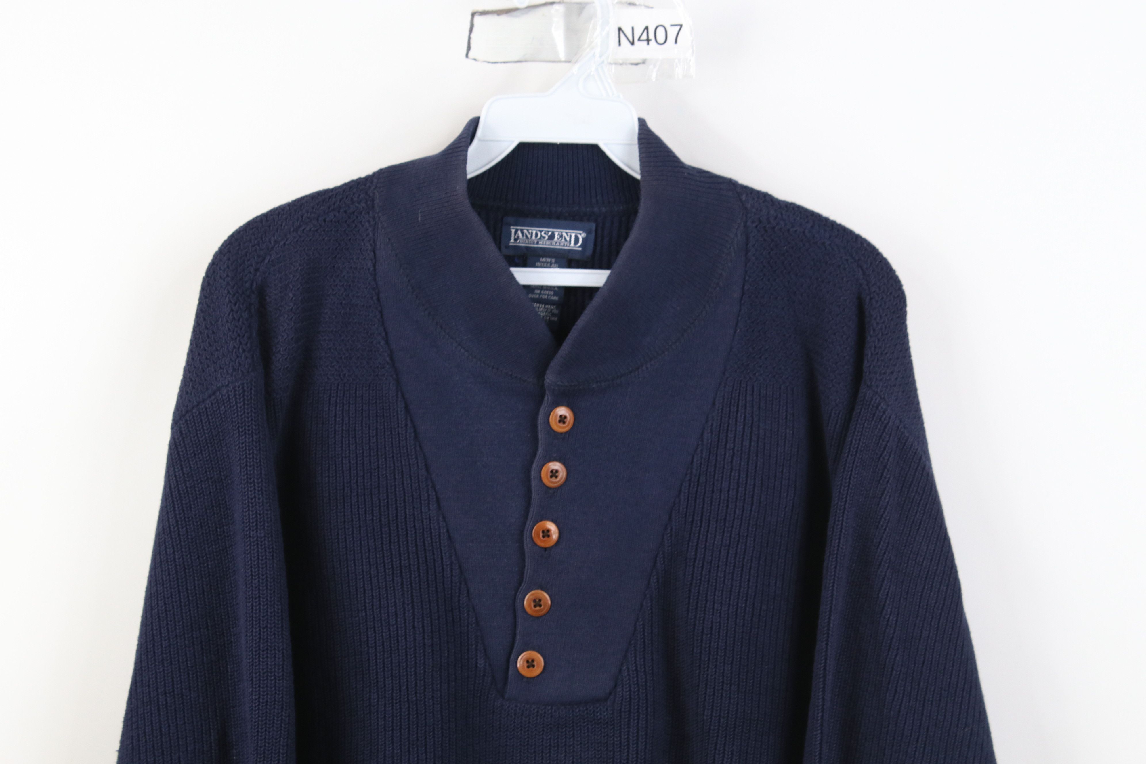 Lands' End Vintage 90s Lands End Cotton Ribbed Knit Henley Sweater USA Size US L / EU 52-54 / 3 - 2 Thumbnail
