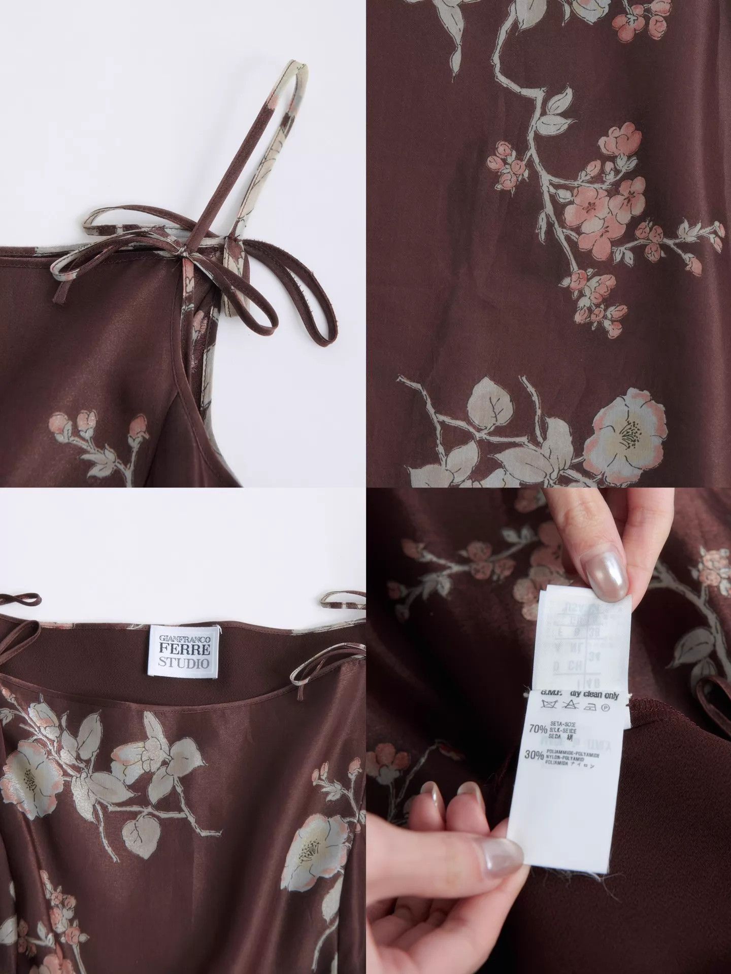Gianfranco Ferre GIANFRANCO FERRE 90s Studio Silk Floral A-Line Cami Dress Size S / US 4 / IT 40 - 9 Thumbnail