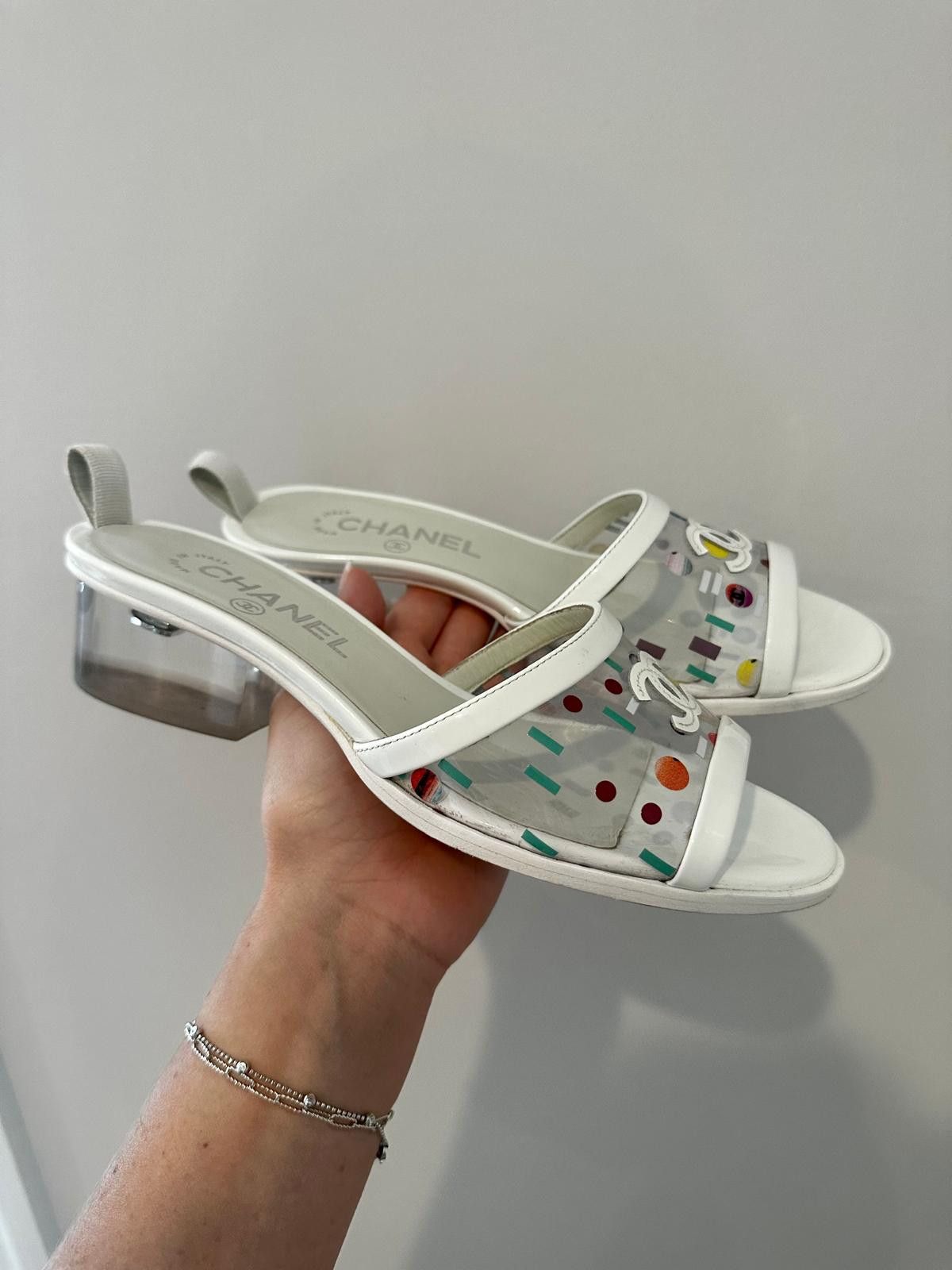 Chanel CCKris Patent Transparent PVC C Logo Mule Slide Sandal Heel Size US 7 / IT 37 - 1 Thumbnail