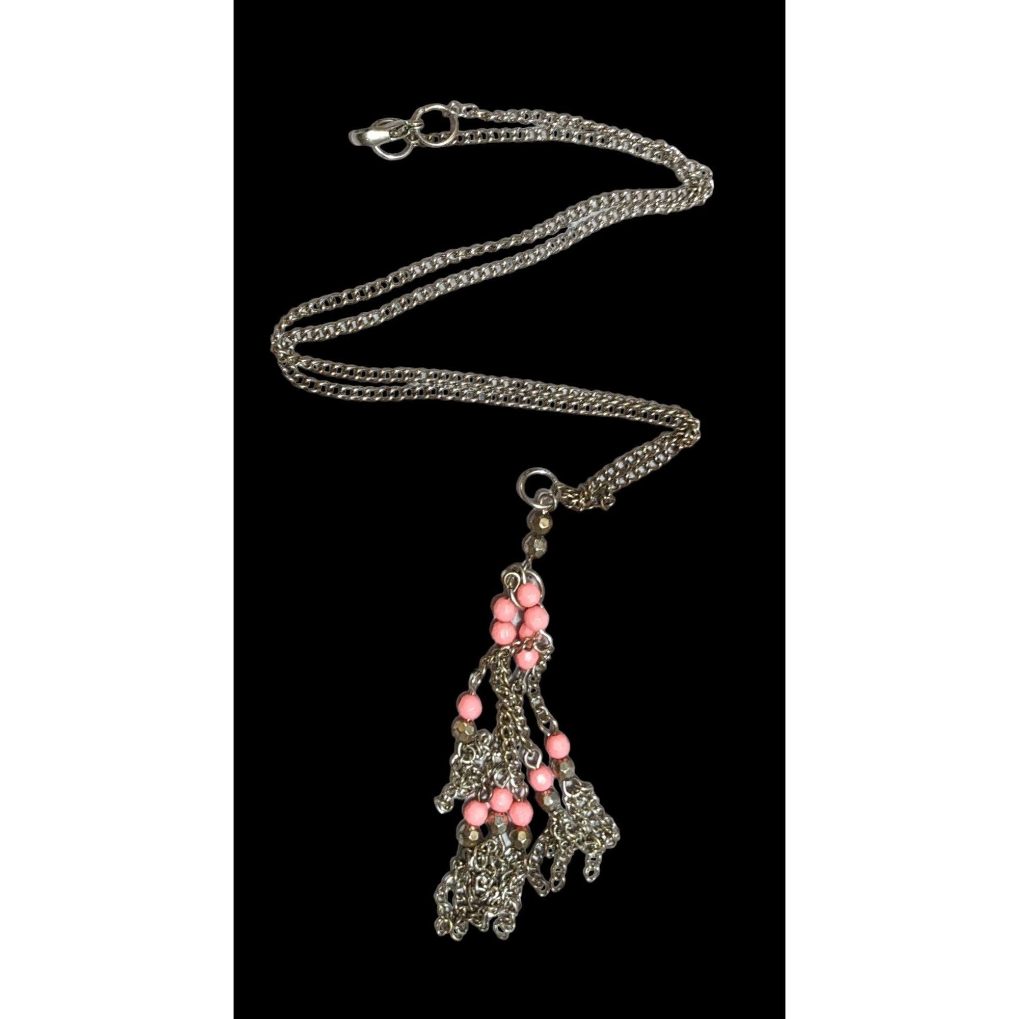 Other Pink And Silver Beaded Chain Tassel Necklace Size ONE SIZE - 1 Thumbnail