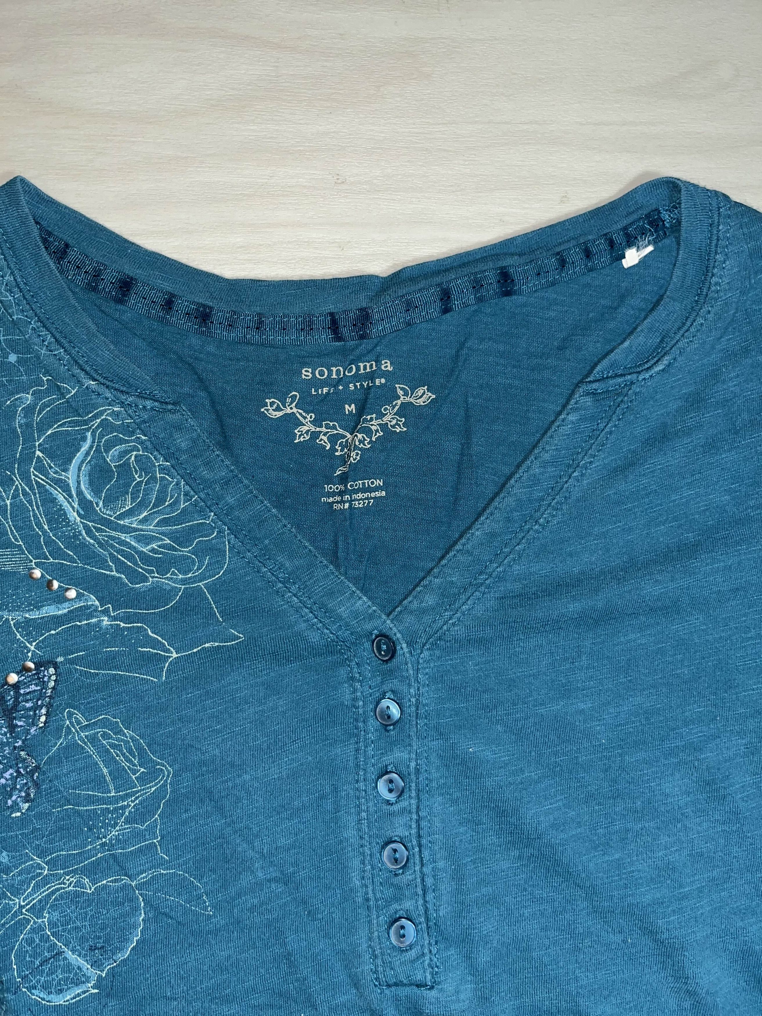 Sonoma Y2K Blue Womens Butterfly and Roses Graphic Shirt Size M / US 6-8 / IT 42-44 - 3 Thumbnail