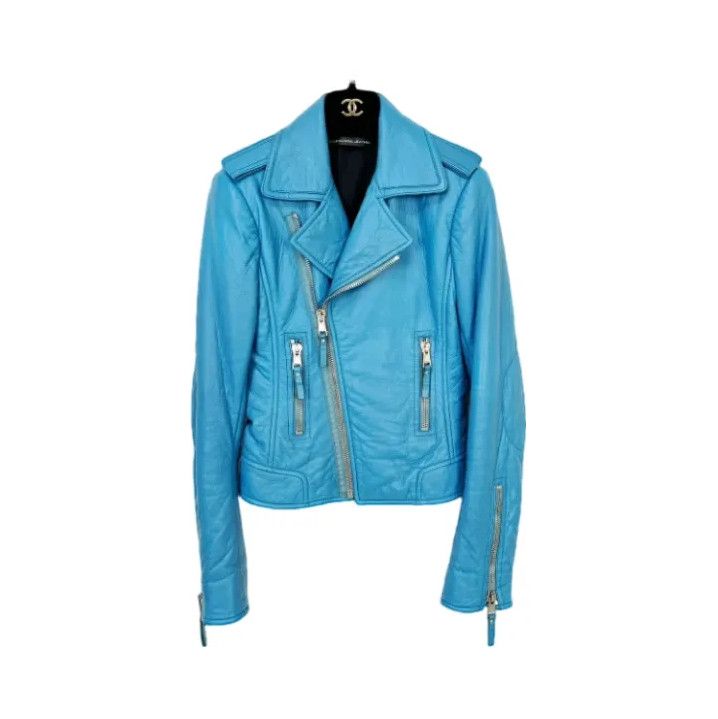 Balenciaga Balenciaga Blue Biker Leather Jacket for Unisex Size US M / EU 48-50 / 2 - 1 Thumbnail