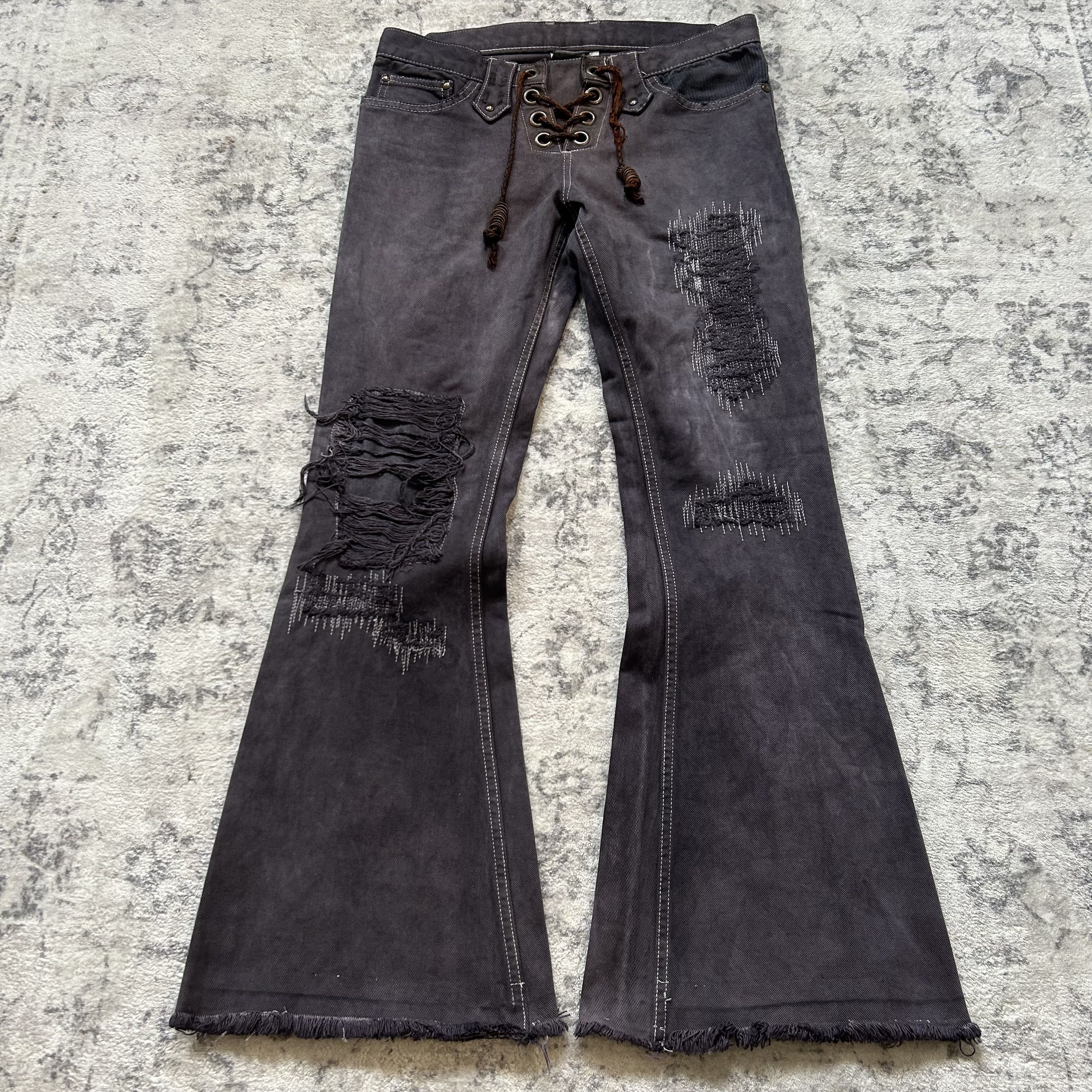 Pre-owned If Six Was Nine X Le Grande Bleu L G B Veronica Guerrilla Lace-up Jeans In Dark Gray