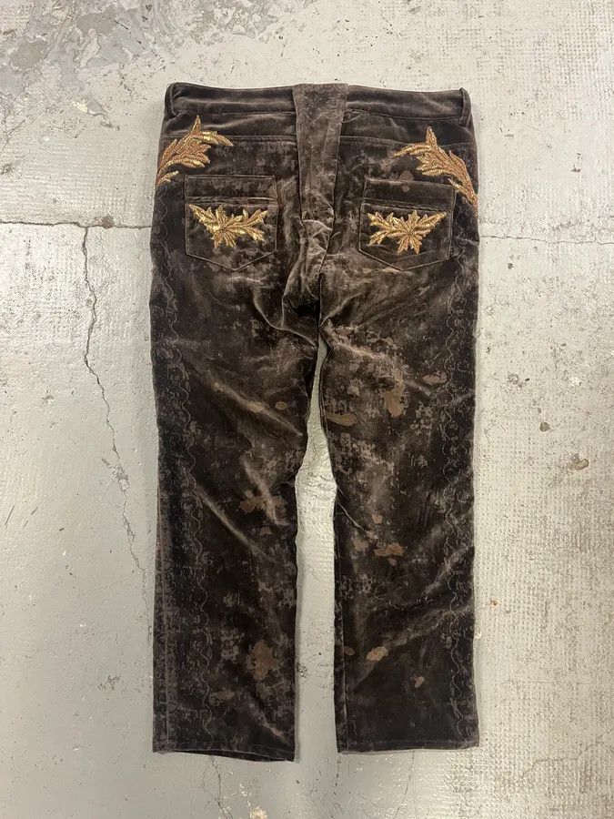 Roberto Cavalli 2000s Roberto Cavalli Wings Brown Velvet Pants Size 22" - 4 Thumbnail