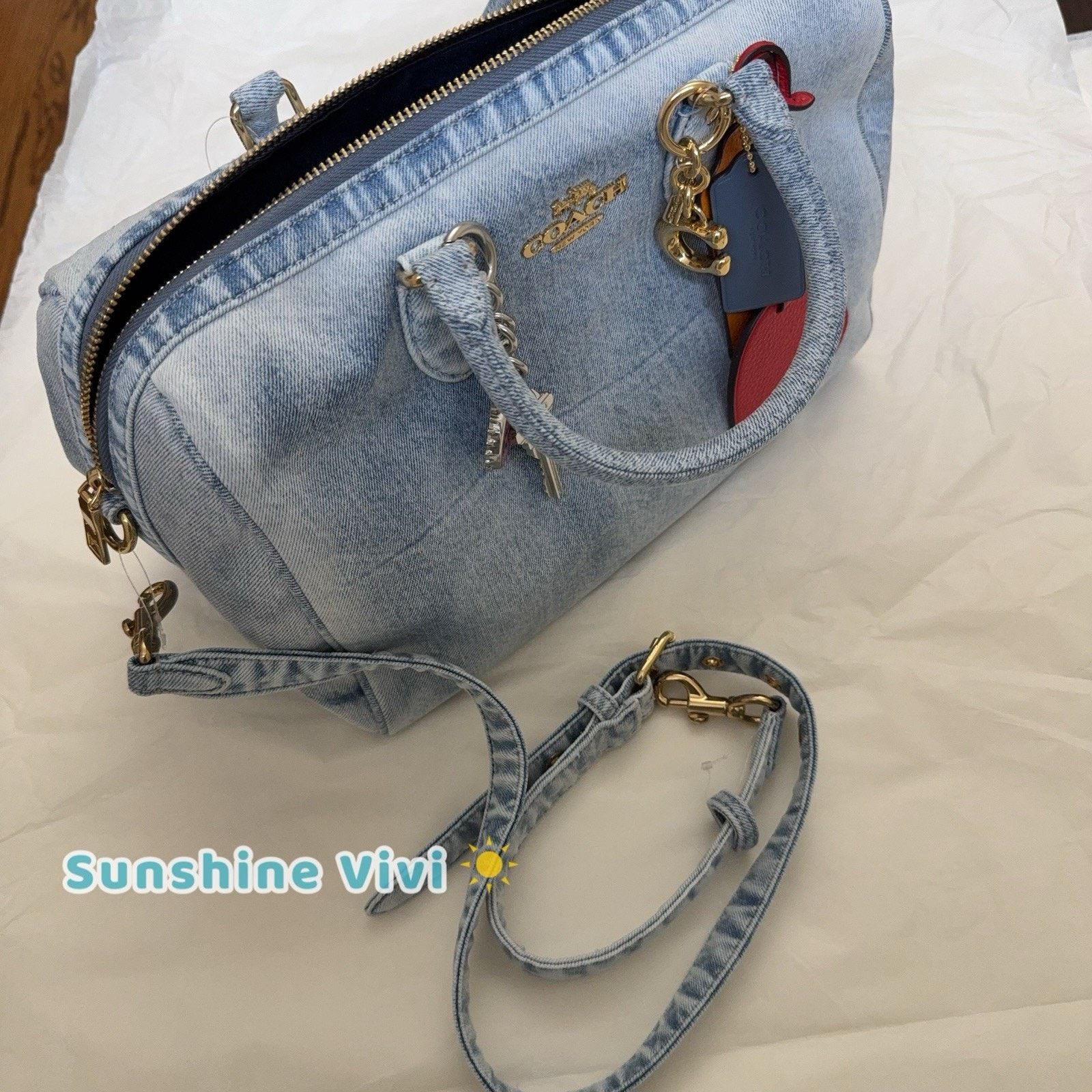 Coach NWT Coach LARGE Rowan Satchel Bag Loved Denim Charms CDY75 Size ONE SIZE - 10 Thumbnail