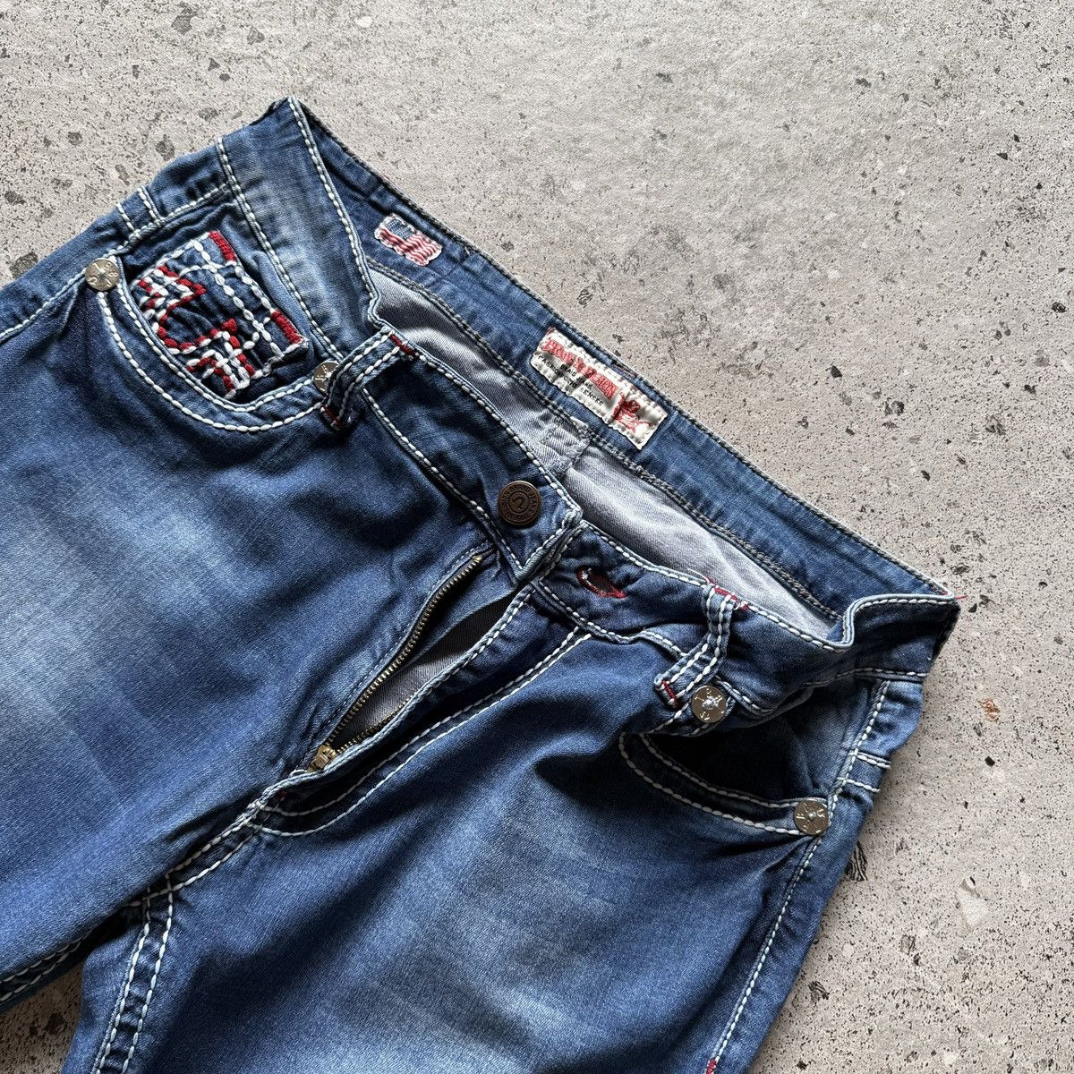 True Religion True Religion Mens Blue Denim Contrast Stitch Pocket Jeans Size US 33 - 3 Thumbnail