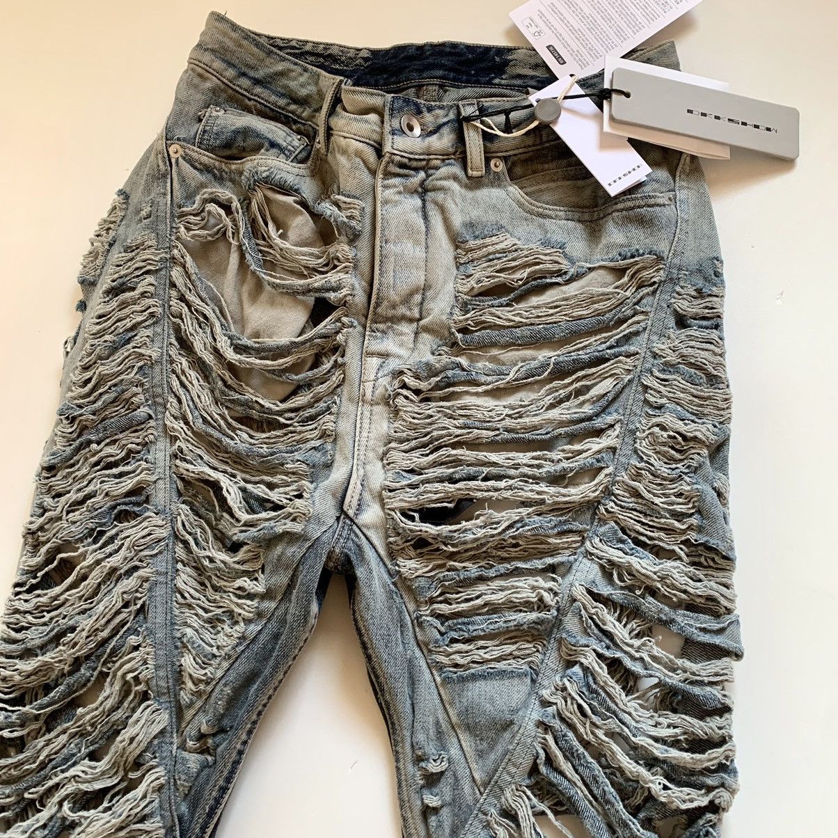 Rick Owens Rick Owens Drkshdw Bias Bootcut Shredded Pearl Washed Denim Size US 32 / EU 48 - 2 Thumbnail
