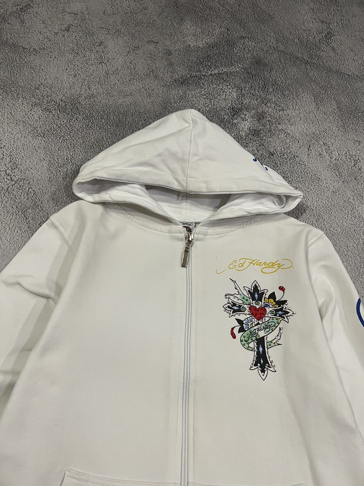 Christian Audigier × Ed Hardy × Vintage Vintage Y2k Ed Hardy 🤍 Cross Tattoo ❤️ Zip Hoodie 00’s Size S / US 4 / IT 40 - 5 Thumbnail
