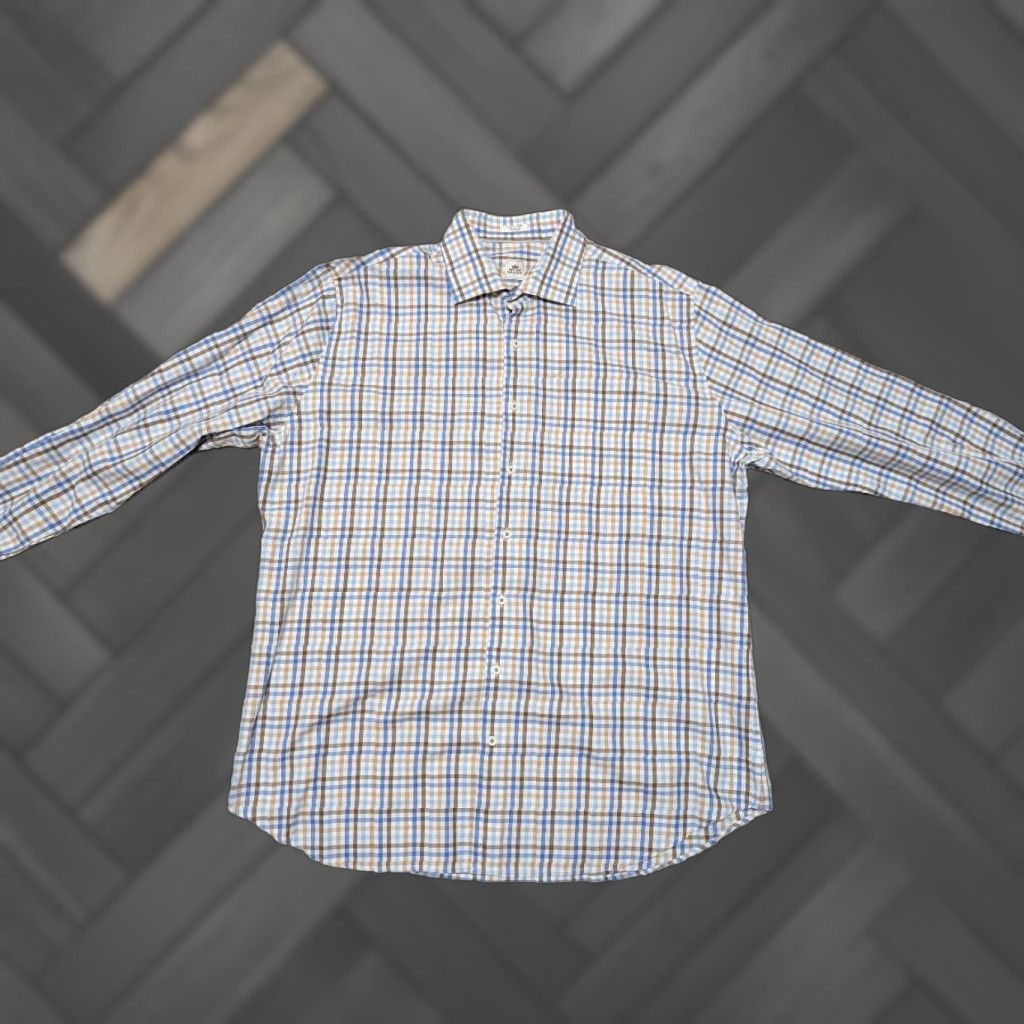Peter Millar PETER MILLAR long sleeve GINGHAM cotton shirt XL blue plaid men's shirt XL Size US XL / EU 56 / 4 - 1 Thumbnail