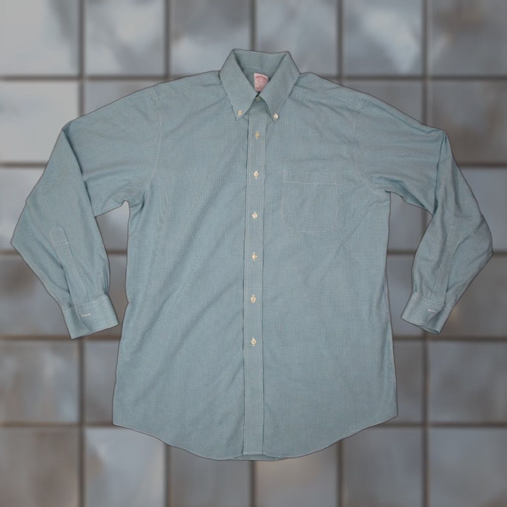 Brooks Brothers VINTAGE Brooks Brothers Dress Shirt Mens 15.5 34 Long Sleeve Green Check Business Casual Workwear 2010s Size 34R - 1 Thumbnail