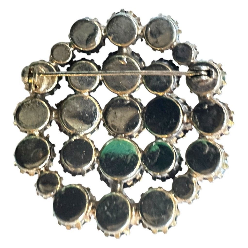 Vintage Vintage 1940’s URANIUM Glass & Green Aurora Borealis Circle Dogtooth Multi Dimensional Prong Set Brooch Pin Size ONE SIZE - 3 Thumbnail