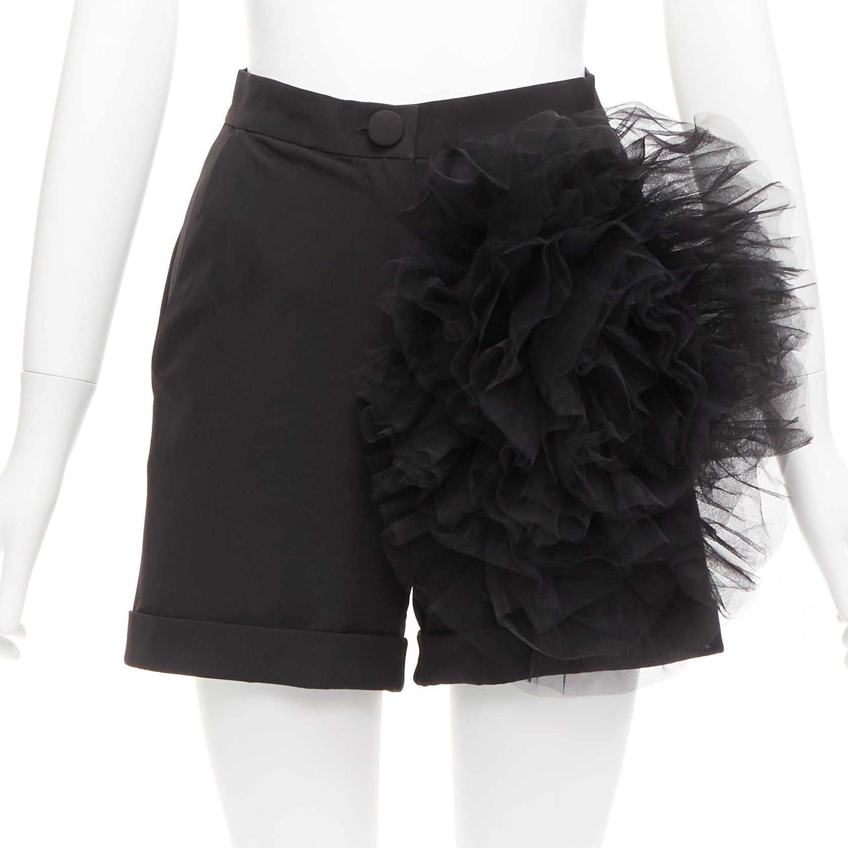 Other LOULOU STUDIO black oversized tulle flower high waisted cuffed shorts XS Size 27" / US 4 / IT 40 - 1 Thumbnail