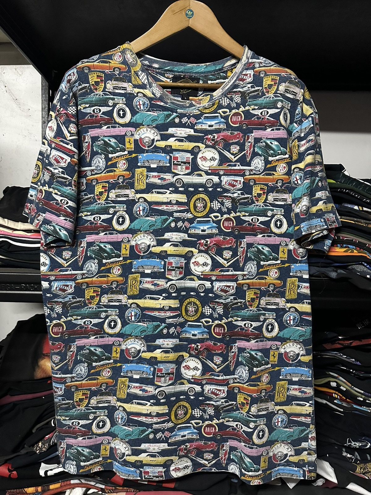 image of Nascar x Racing Vintage Aop Racing Car Ferrari Rolls Royce Porsche Tee, Men's (Size XL)