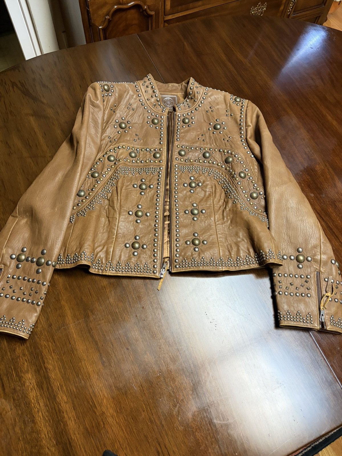 Double D Ranch Double D Ranch Studded Leather Jacket – Tan Western Moto Size L / US 10 / IT 46 - 1 Thumbnail