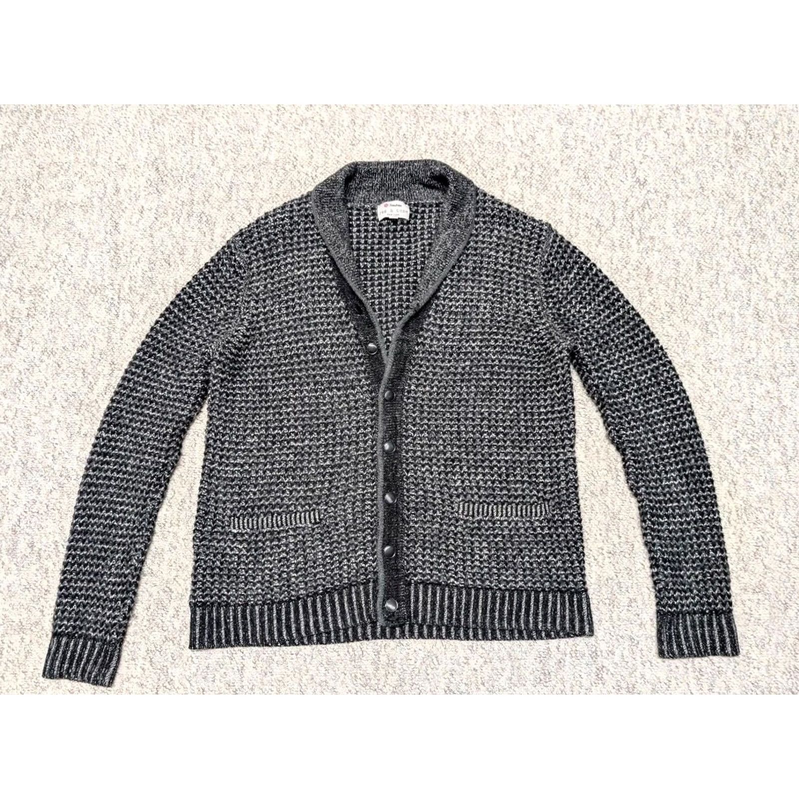 Rag & Bone Rag & Bone x Neiman Marcus cardigan sweater XL chunky knit black/gray Mens Wool/Cotton Blend Size US XL / EU 56 / 4 - 2 Thumbnail