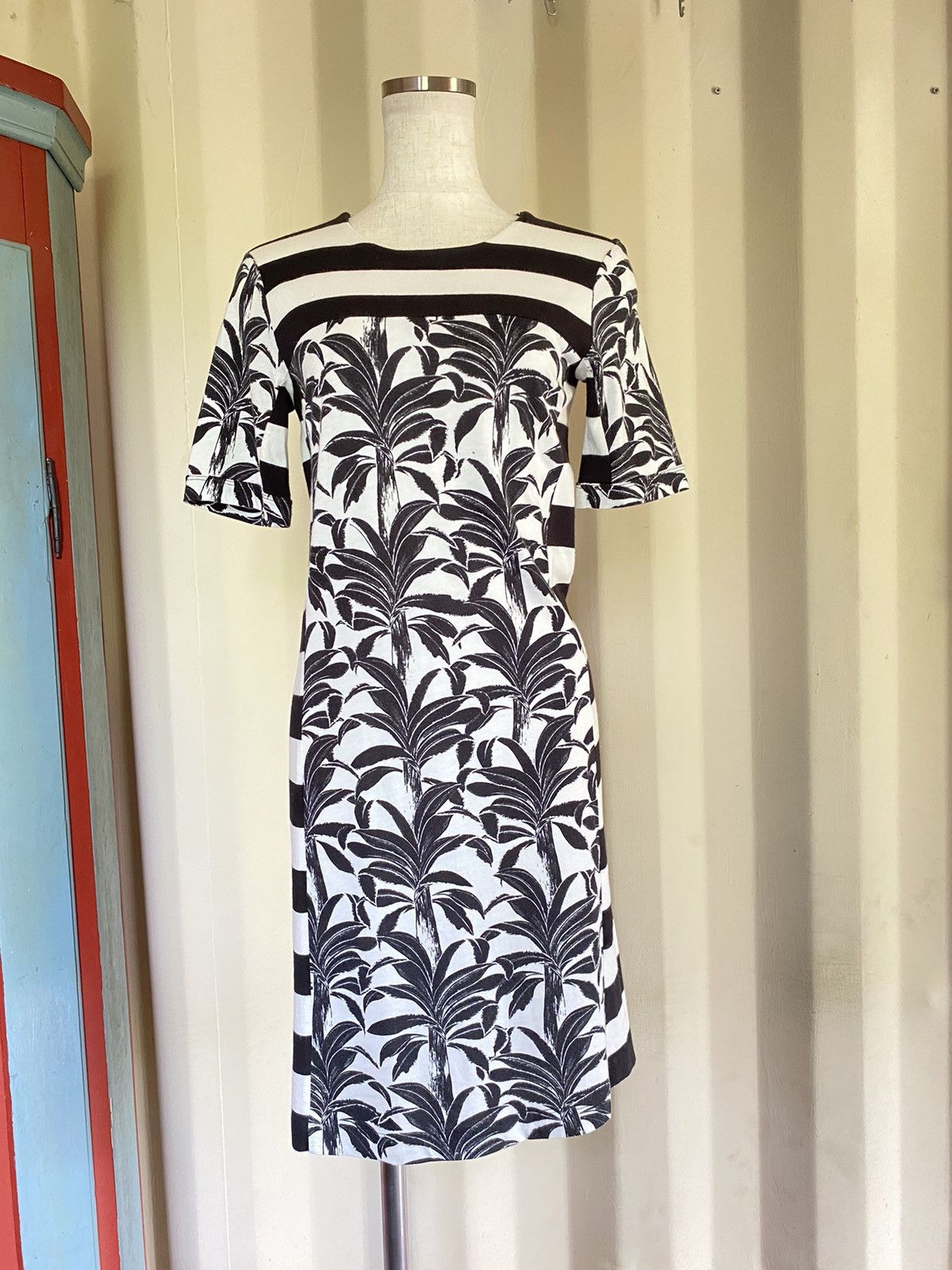 Chloe See By Chloé Black & White Striped Palm Print Dress Size XS / US 0-2 / IT 36-38 - 3 Thumbnail