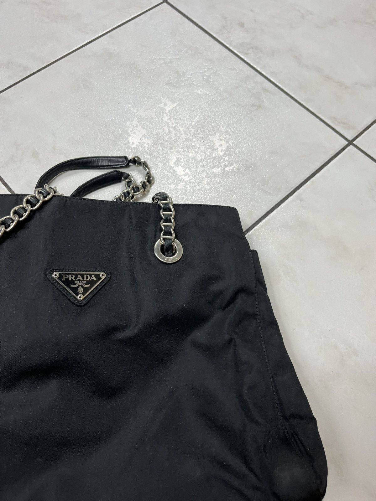 Vintage Prada nylon metal chain handbag tote bag milano