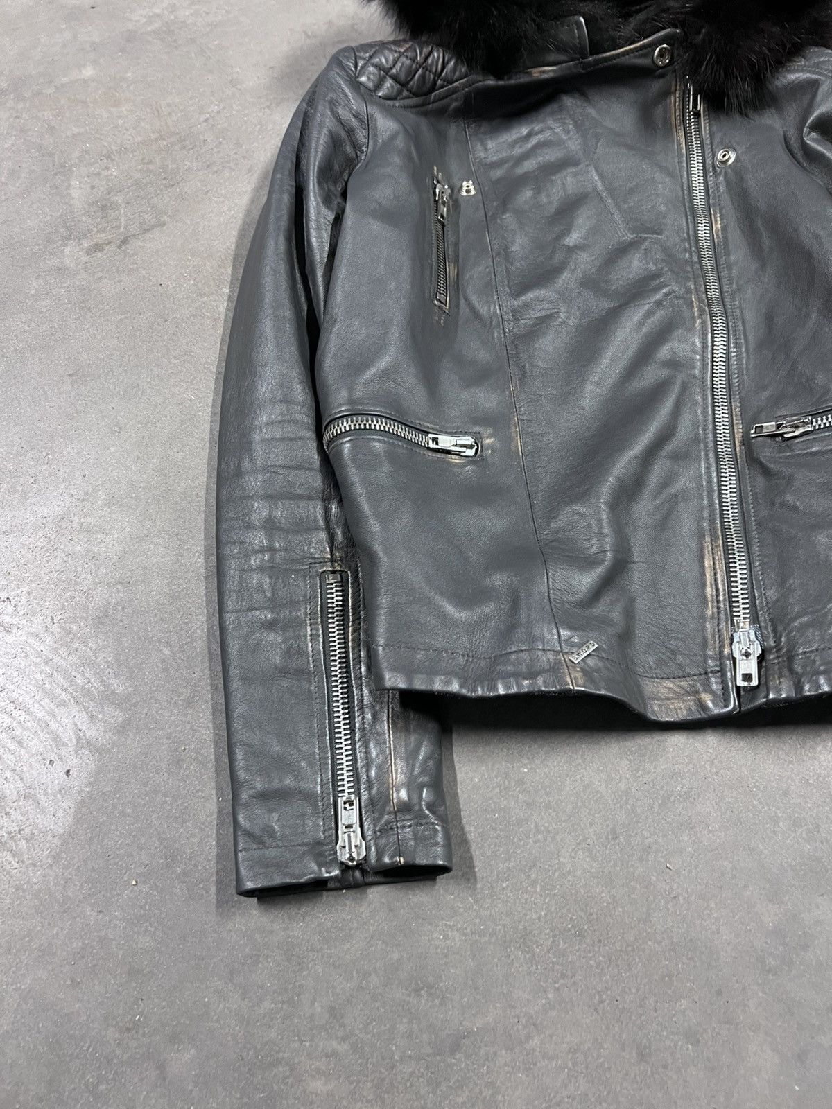 If Six Was Nine Real Leather Black Faux Fur Hood Asymmetrical Zip Jacket Size US S / EU 44-46 / 1 - 2 Thumbnail