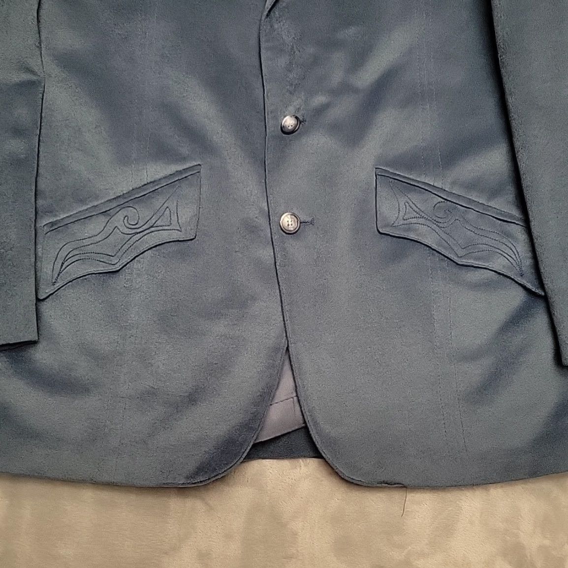 Vintage VINTAGE Phoenix Western Apparel Blazer Mens 44R Blue Faux Suede Soft Western Sport Coat Size 44R - 3 Thumbnail