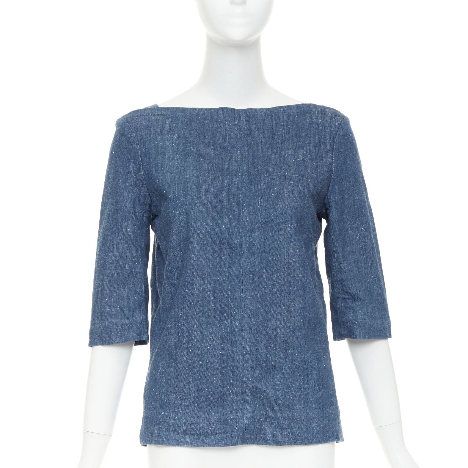 Celine OLD CELINE 2011 Phoebe Philo blue cotton denim bateau boat neck 3/4 sleeve top FR40 S Size M / US 6-8 / IT 42-44 - 1 Thumbnail