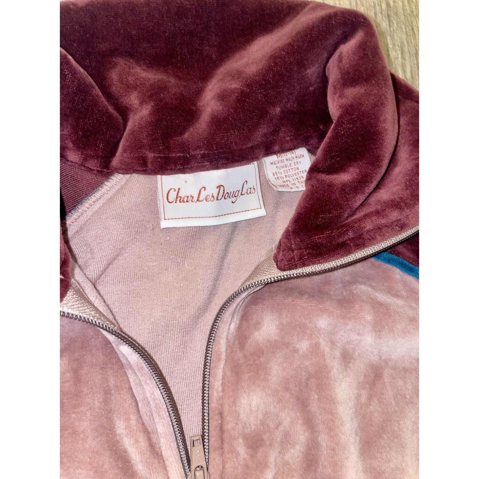 Vintage Vintage 70s Velvet Tracksuit Zip Jacket Mauve Maroon Green Size M / US 6-8 / IT 42-44 - 4 Thumbnail
