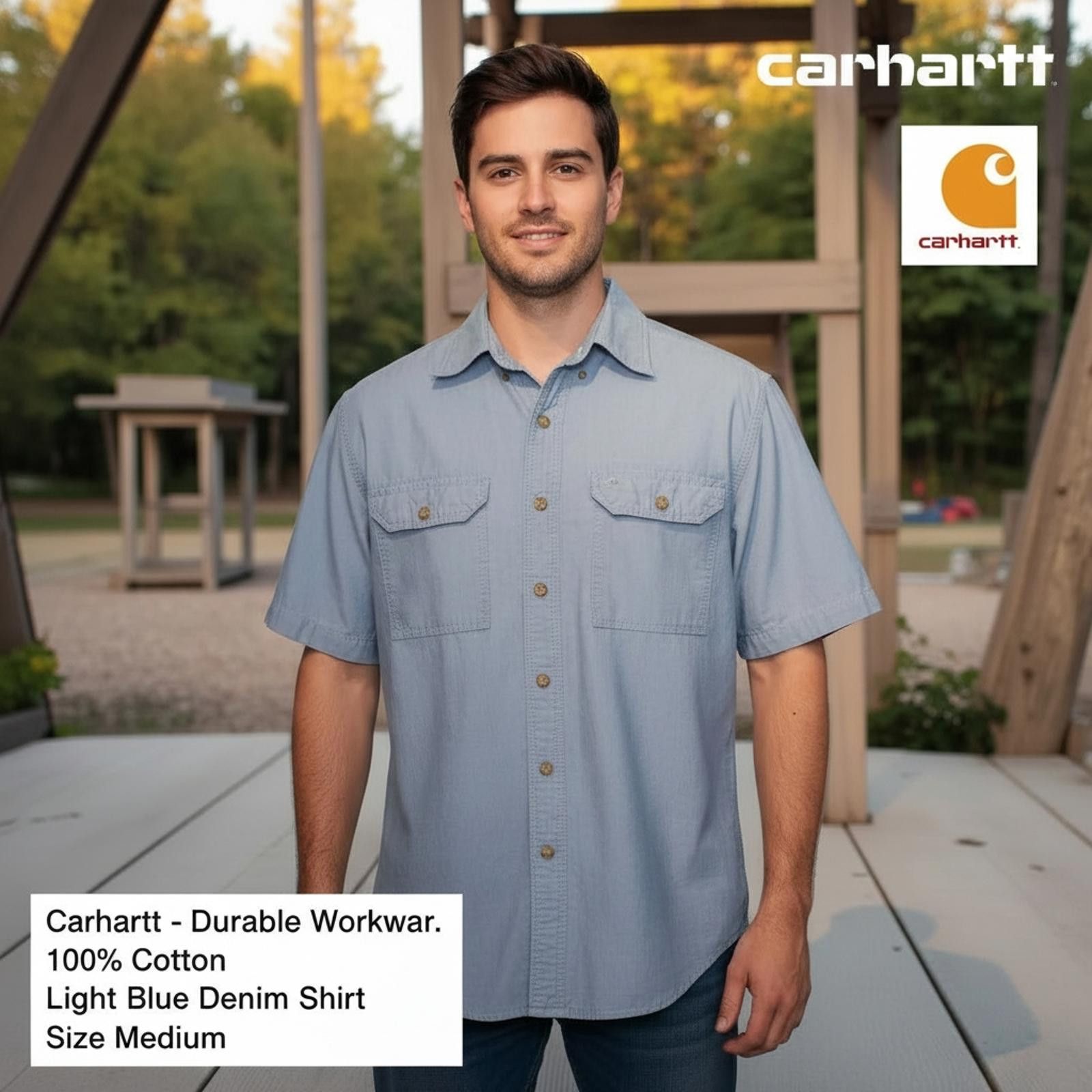 Carhartt Carhartt Light Blue Denim Workwear Shirt, Size Medium Size US M / EU 48-50 / 2 - 1 Thumbnail