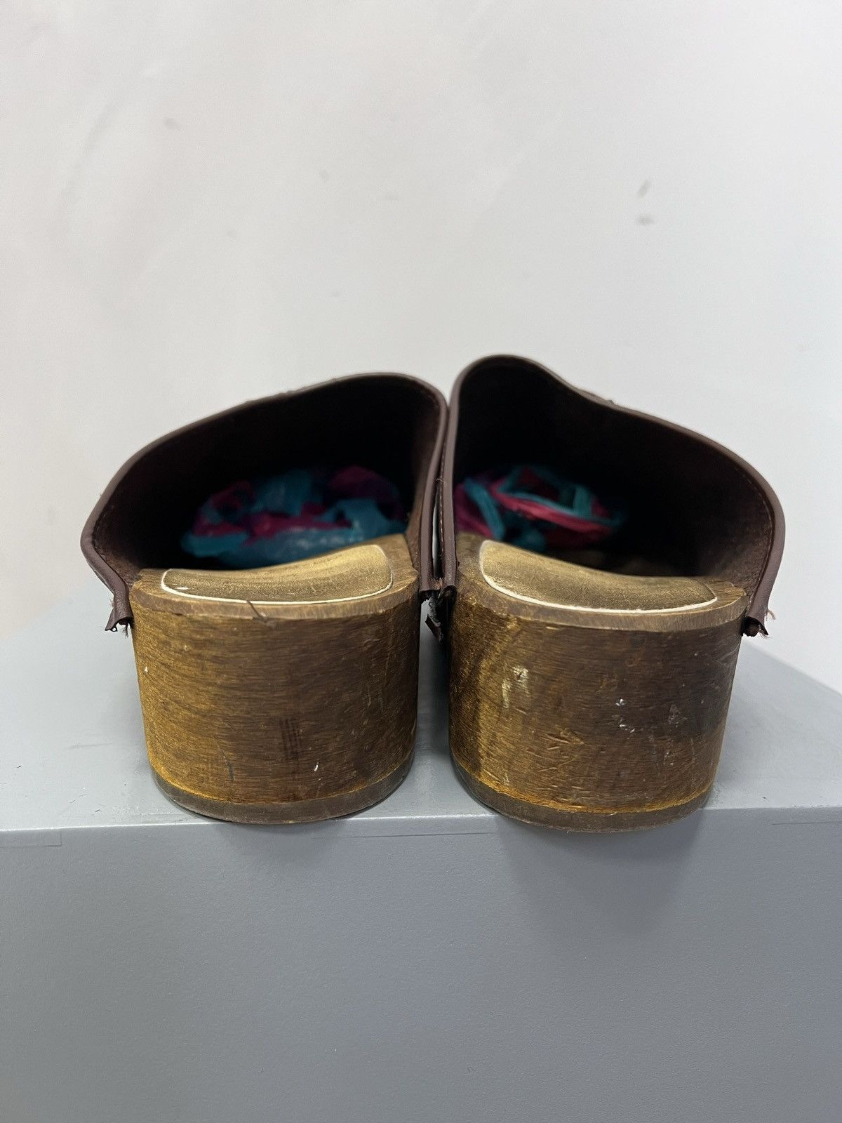 Designer VINTAGE HAND MADE WOODEN HEEL AVANT GARDE BOOTS MULES 80s Size US 11.5 / EU 44-45 - 5 Thumbnail