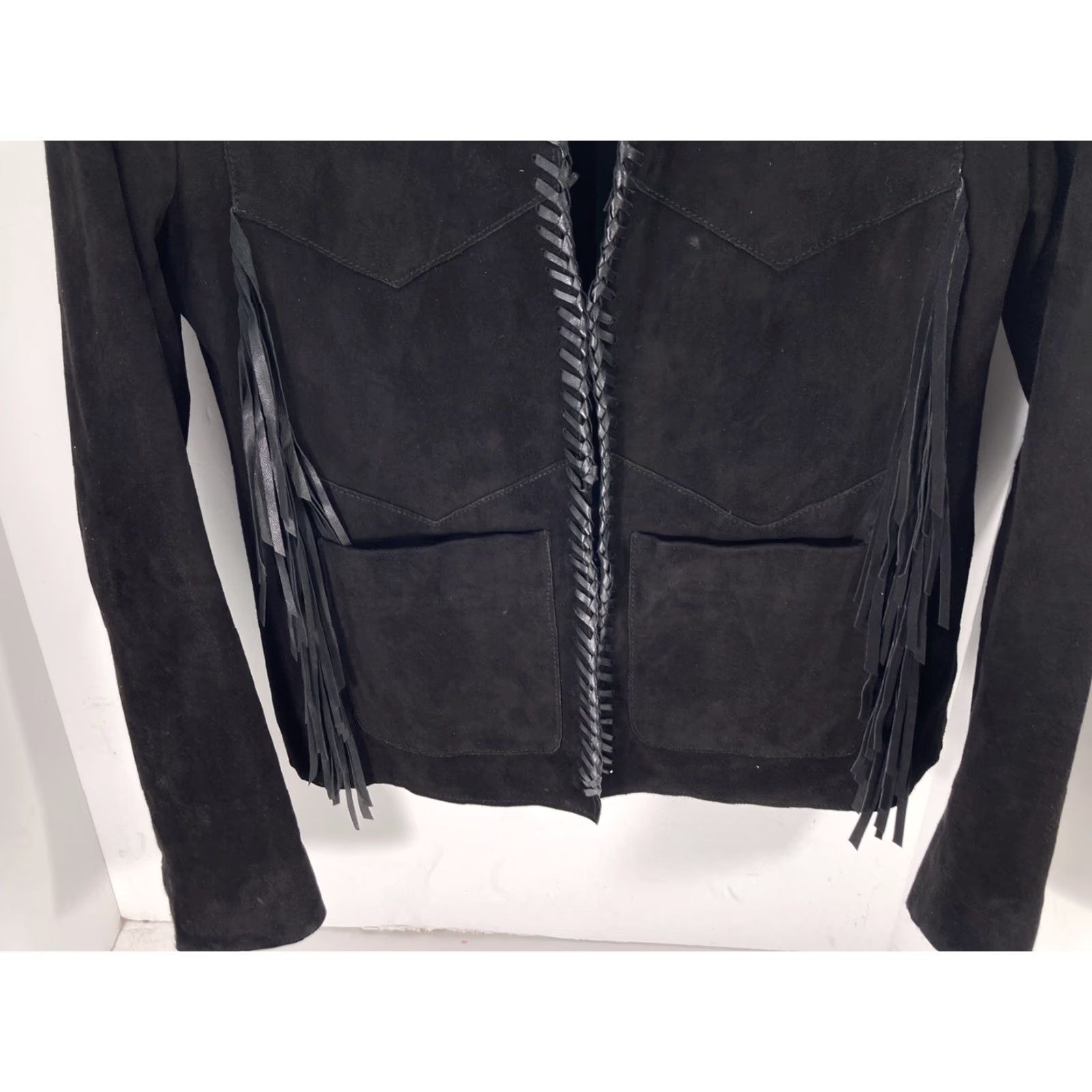 Maje Maje Lamb Leather Jacket Women Size 38 Black Fringe Western Rodeo Rockabilly Jacket Size XS / US 0-2 / IT 36-38 - 3 Thumbnail