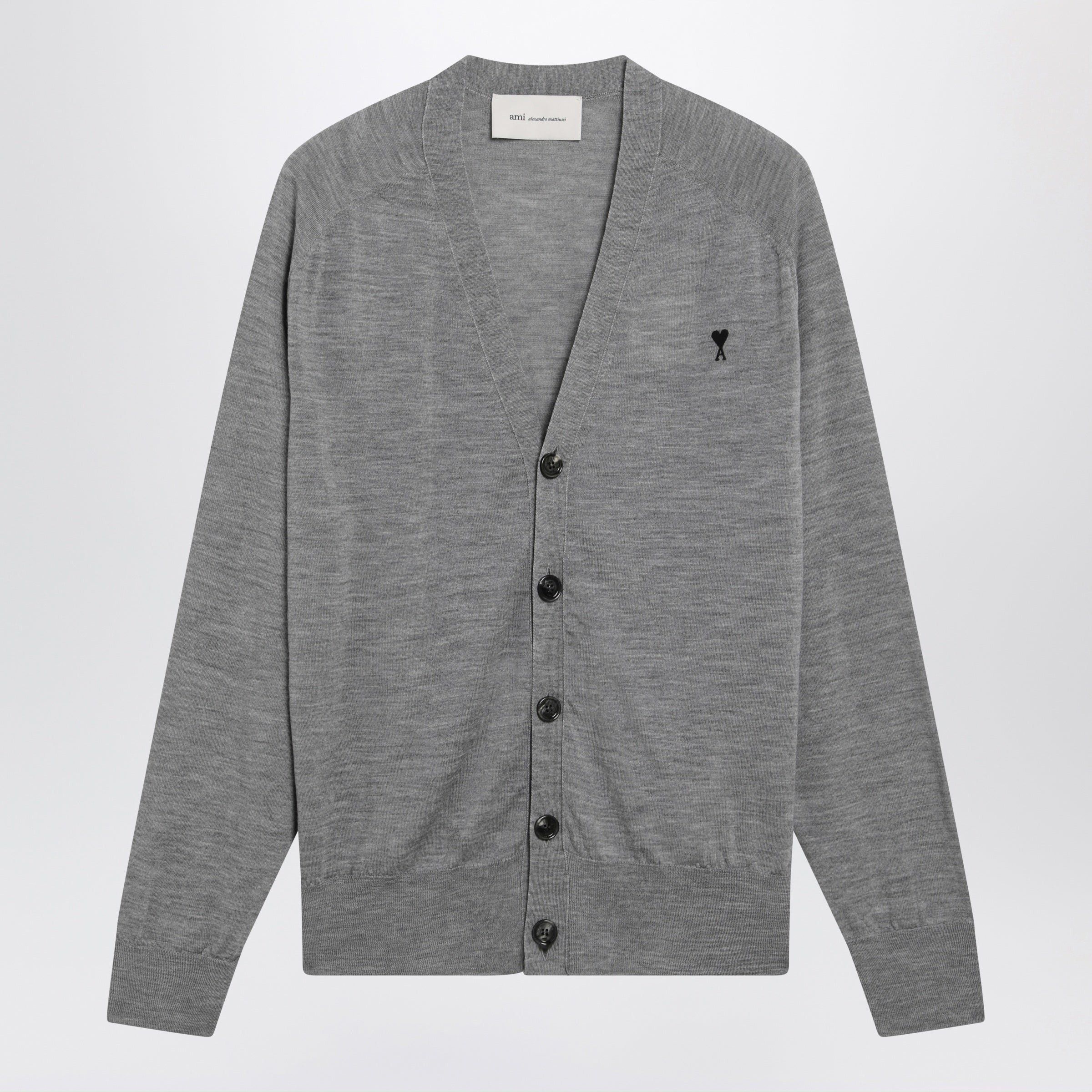 AMI Ami Paris Grey Ami De Coeur Cardigan In Wool Size US S / EU 44-46 / 1 - 1 Thumbnail