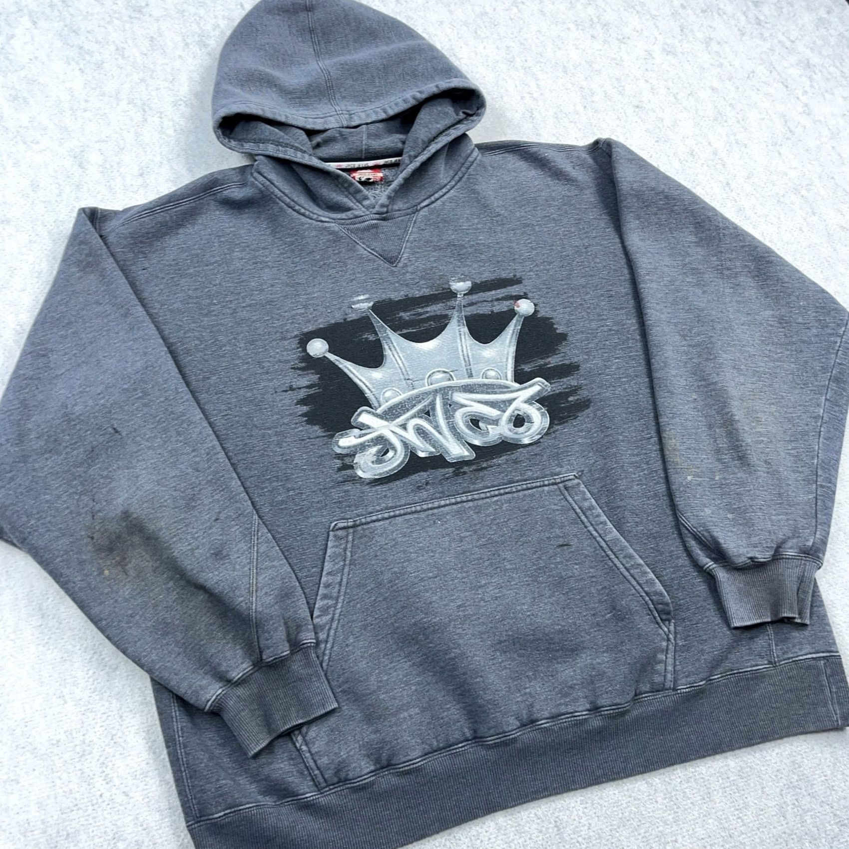 JNCO VINTAGE JNCO Hoodie Men 2XL Gray Sweatshirt Hooded Grunge Thrashed Y2K Jeans Style Shirt Size US XXL / EU 58 / 5 - 4 Thumbnail