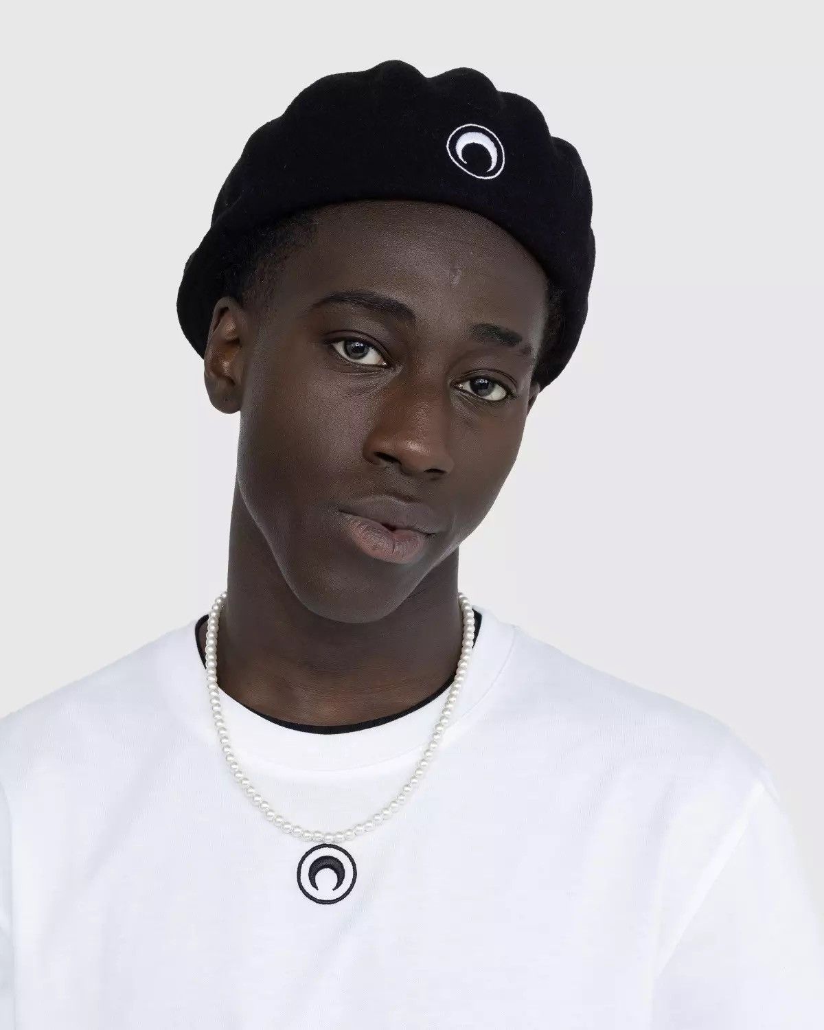 image of Marine Serre Crescent-Moon Wool Beret in Black, Men's