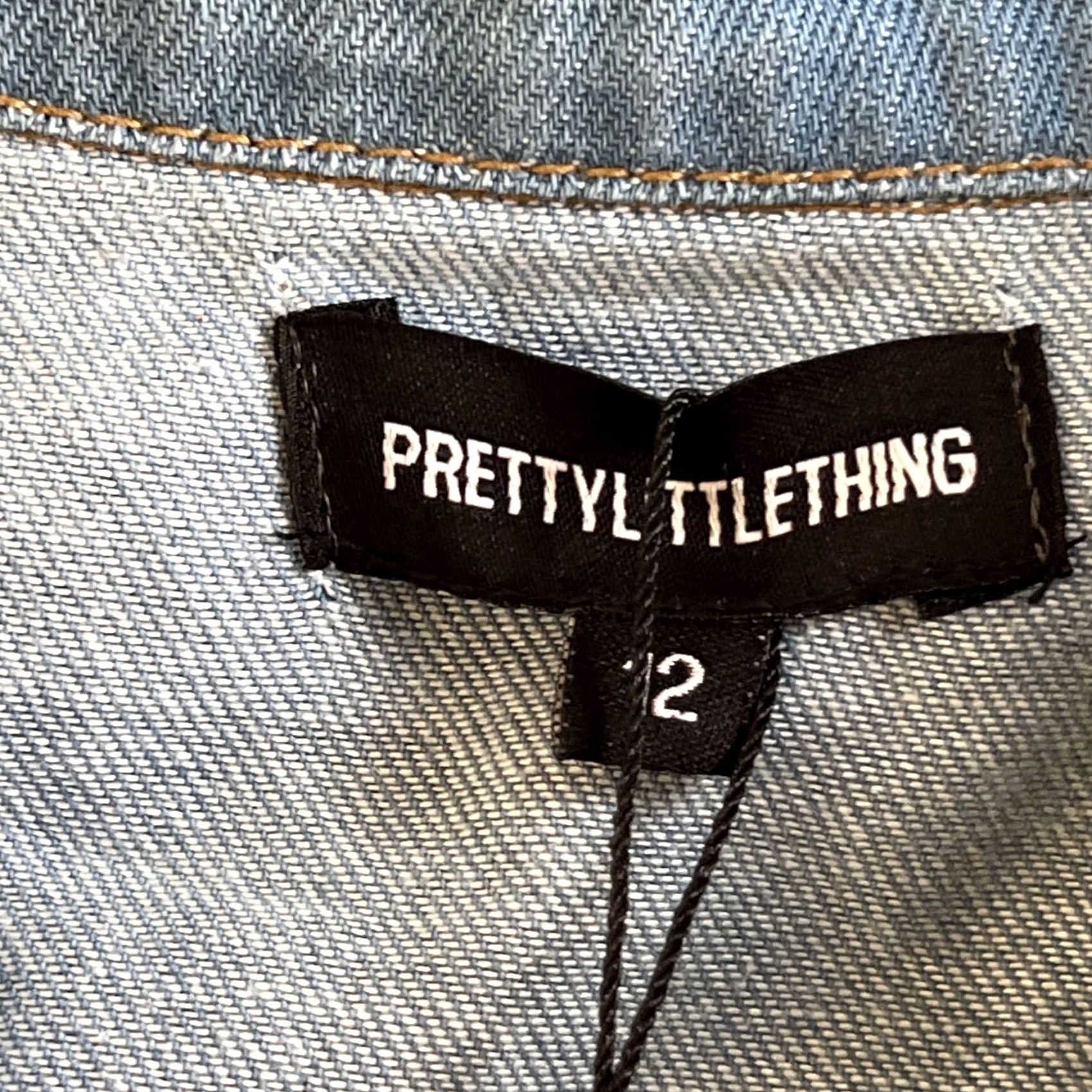 PrettyLittleThing PrettyLittleThing Jacket Womens 12 Petite Blue Denim Cropped Raw Hem Distressed Jacket Size XL / US 12-14 / IT 48-50 - 4 Thumbnail
