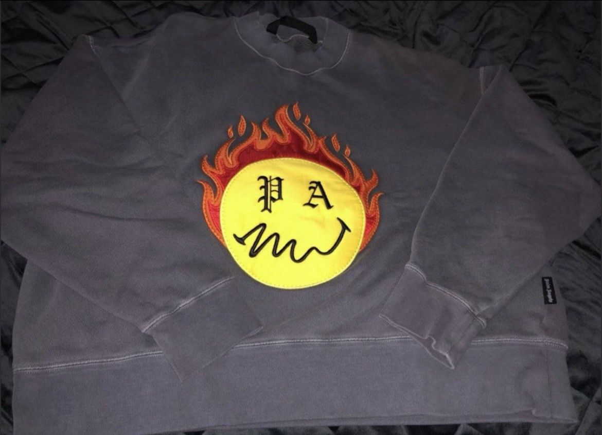 image of W Tags - Palm Angels Burning Head Sweater in Black, Men's (Size Small)