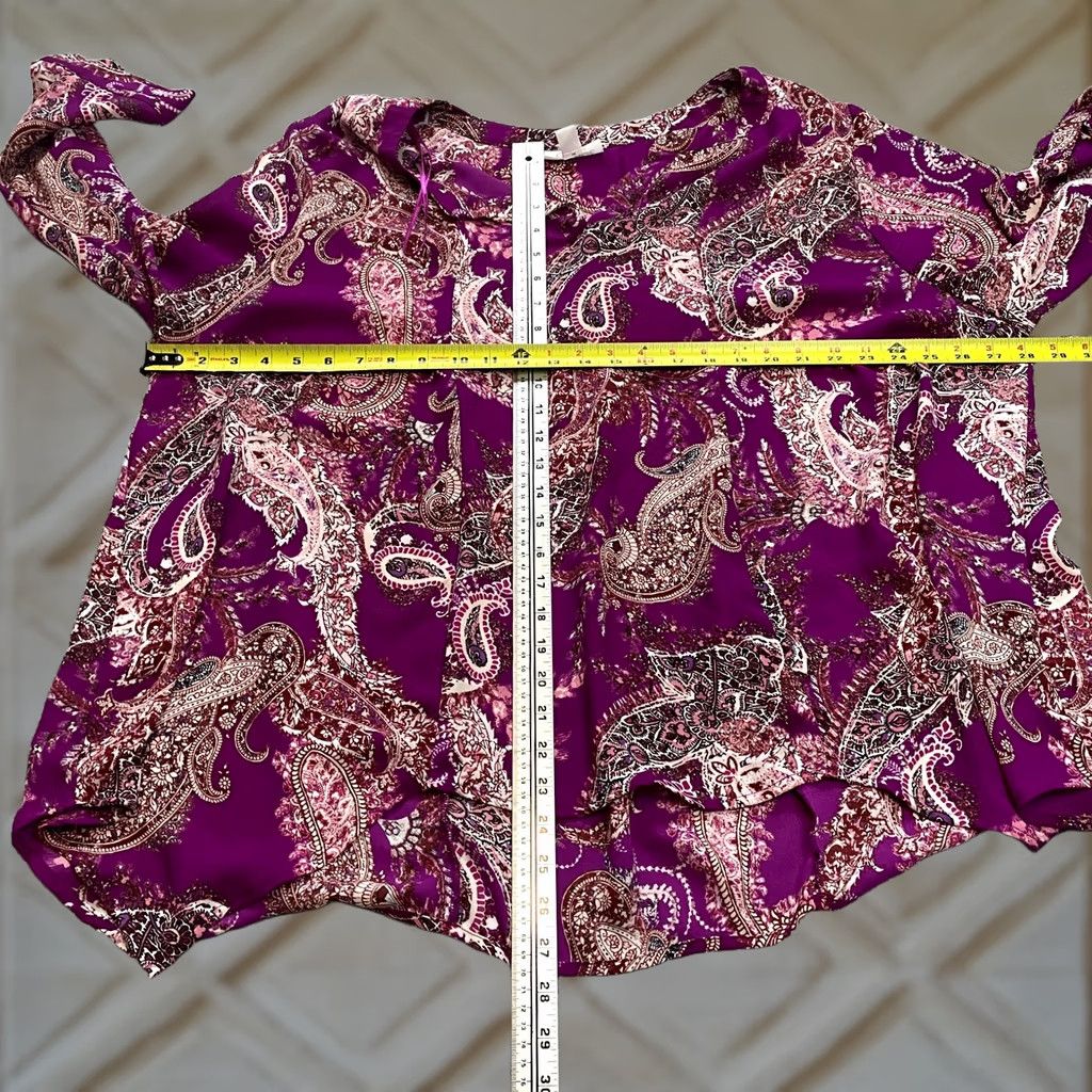 Vintage VINTAGE? Simply Emma Blouse Top Womens 3X Purple Paisley Long Sleeve Roll Tab Shirt Size XXL / US 16-18 / IT 52-54 - 1 Thumbnail