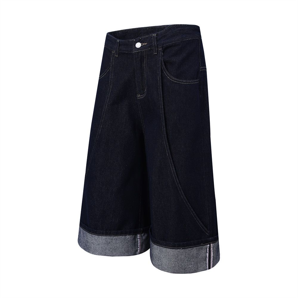Japanese Brand × Jean Men's straight-leg contrast-color cuffed denim shorts Size US 32 / EU 48 - 2 Thumbnail