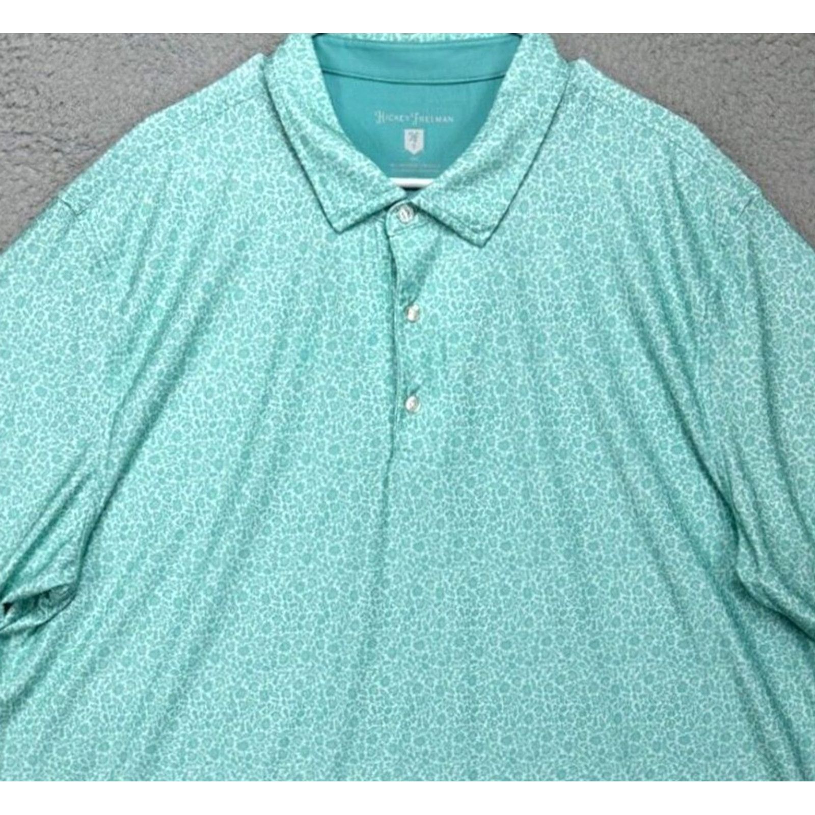 Vintage Hickey Freeman Golf Polo Short Sleeve Shirt Mens 2XL Mint Green Floral Stretch Athletic Casual Outdoor Golfing Rugby Polo Shoes Not Included Size US XXL / EU 58 / 5 - 2 Thumbnail