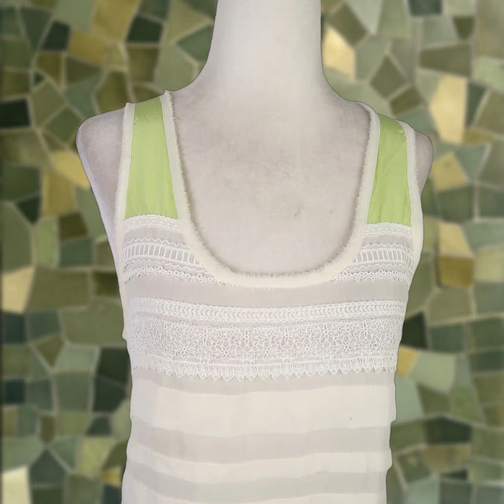 Maje Tank Womens Size 2 Cream Silk Lace Trim Sleeveless Blouse Casual Spring Summer in Beige