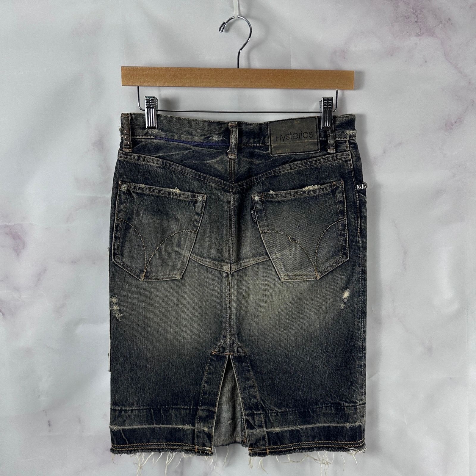 Hysteric Glamour Studded & Repaired Grey Denim Skirt Size 28" / US 6 / IT 42 - 8 Thumbnail