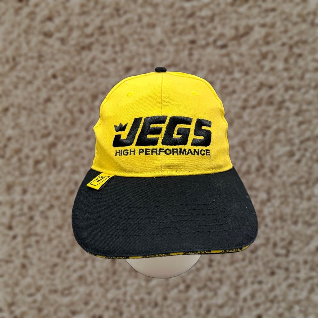 Vintage Jegs High Performance Hat Cap Strap Back Adult One Size Black Yellow Cotton Cap Mens Size ONE SIZE - 1 Thumbnail