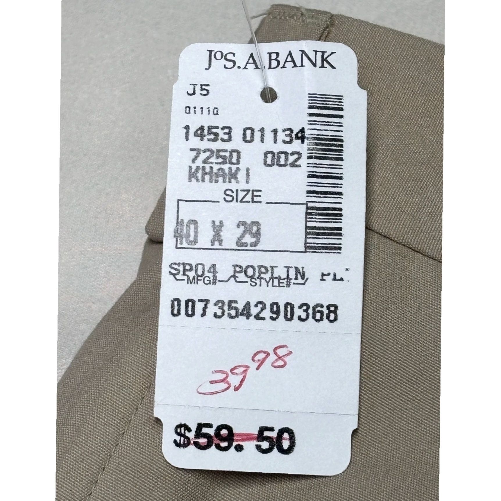 Vintage NWT JOS A BANK Mens Khaki Microsanded Poplin Pants 40x29 High Performance Size US 40 / EU 56 - 3 Thumbnail
