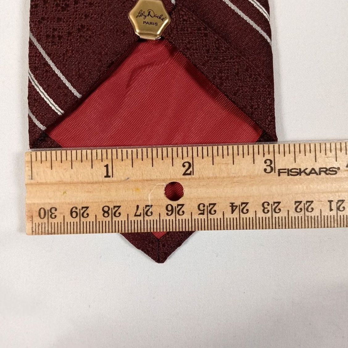 Vintage Lilly Dache Necktie Men Burgundy Diagonal Striped 3" x 55" Tie Mens Red Short 55" Size ONE SIZE - 5 Thumbnail