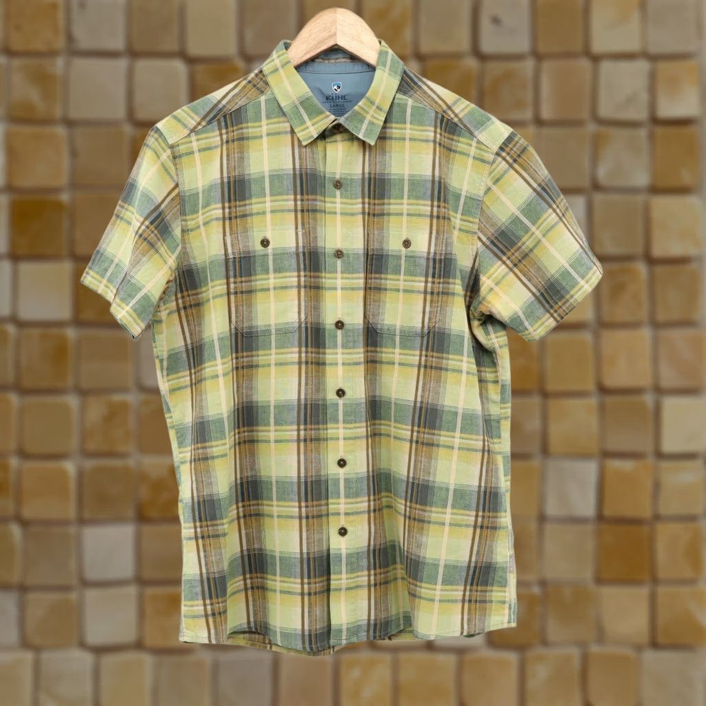 Vintage Kuhl Shirt Outdoor Plaid L Yellow Cotton/Linen Short Sleeve Button-Up Mens Size US L / EU 52-54 / 3 - 1 Thumbnail