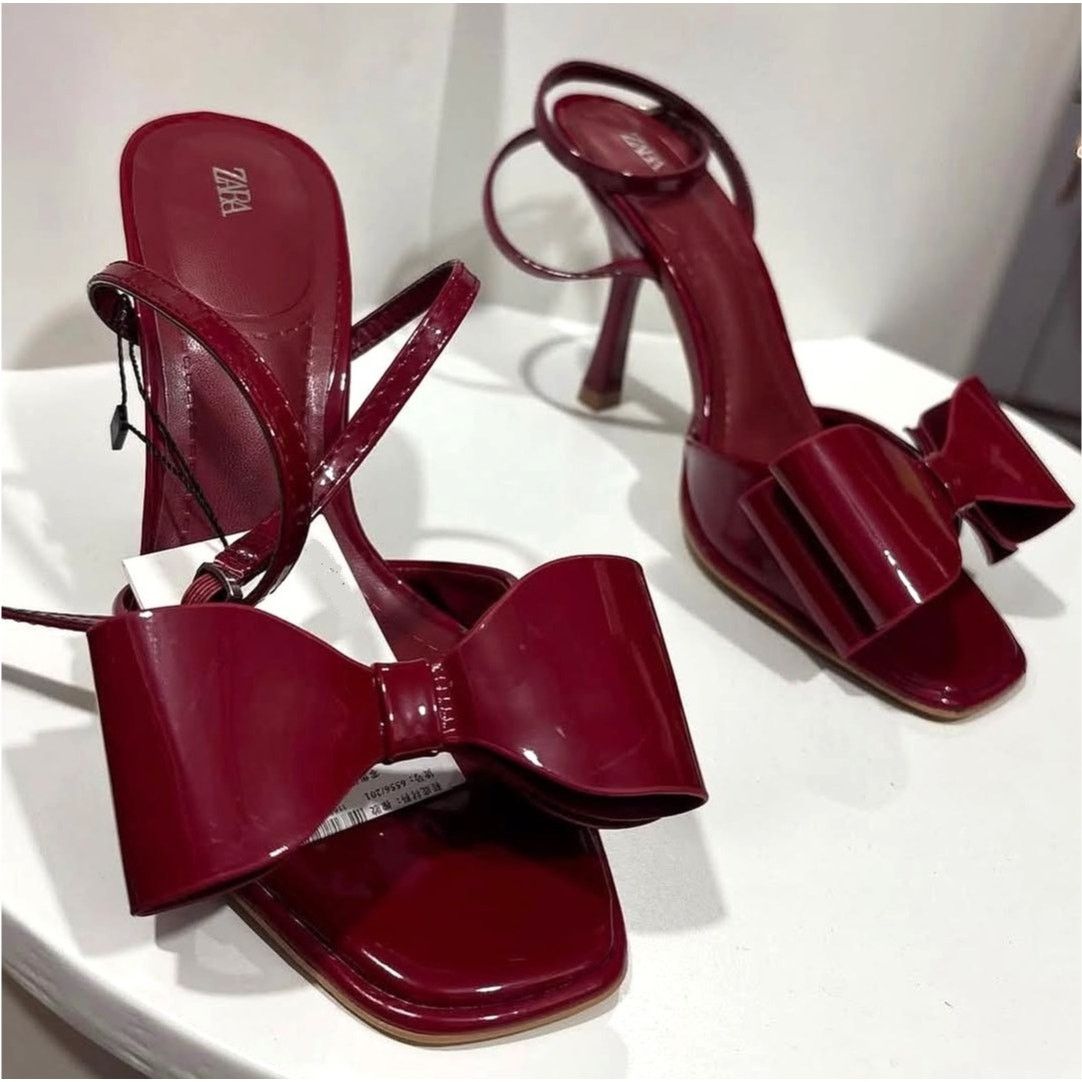 Zara LAST ONE! ZARA Red Bow Heels NWT Size US 8 / IT 38 - 9 Thumbnail