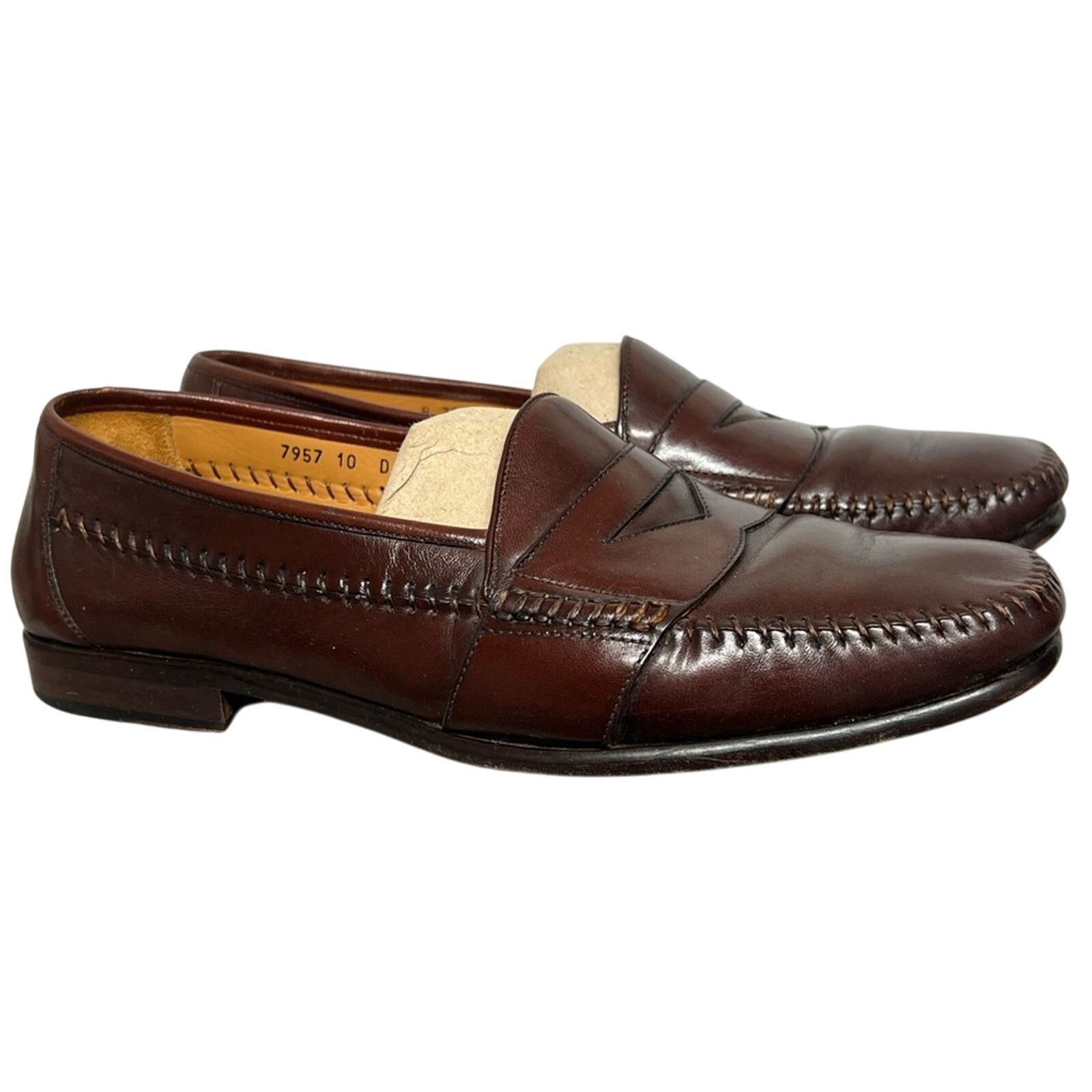 Magnanni Magnanni Leather Stitched Cognac Loafers Shoes Size 10 M Size US 10 / EU 43 - 3 Thumbnail
