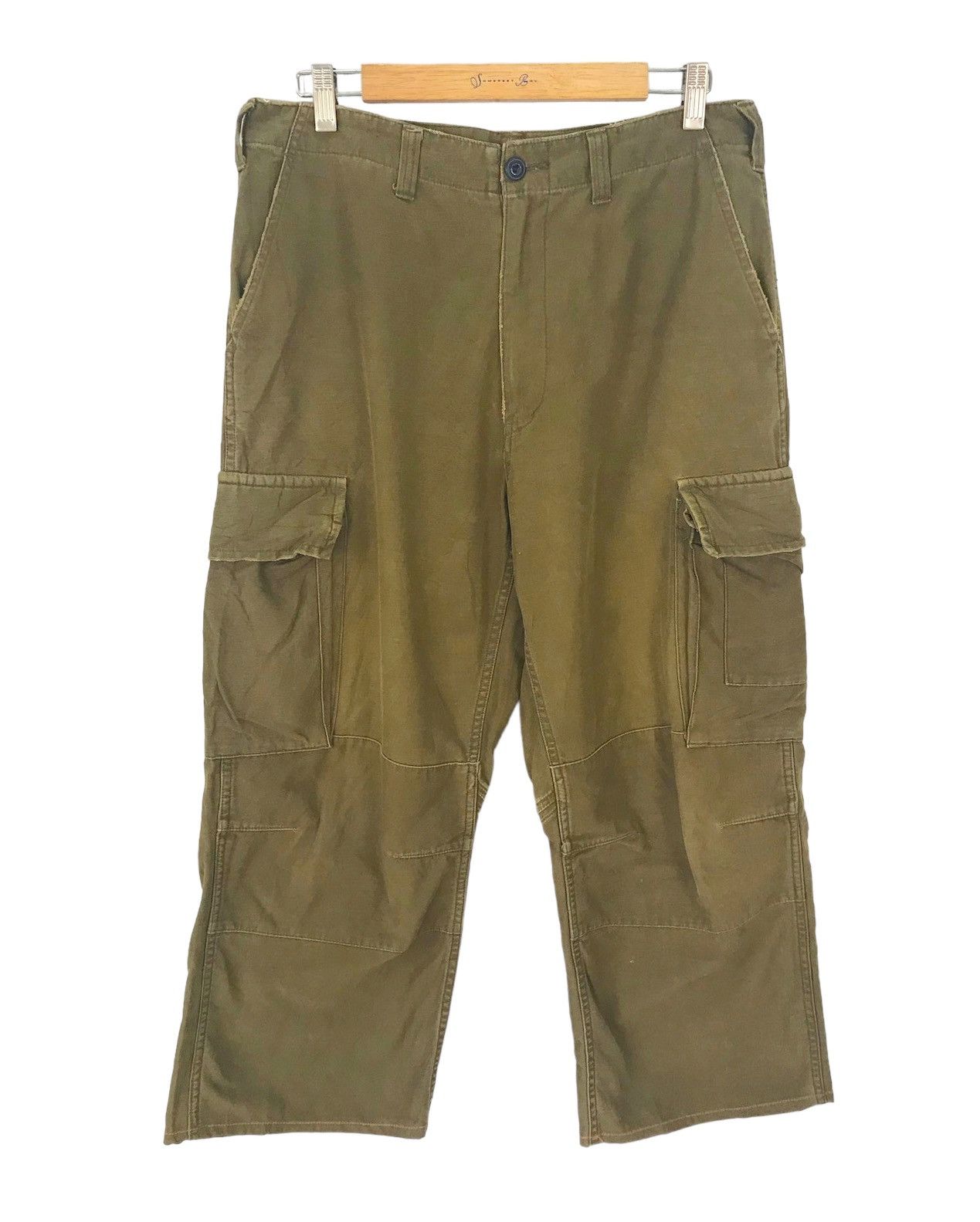 image of Nano Universe Cropped Military Trousers Pant in Green Olive, Men's (Size 32)